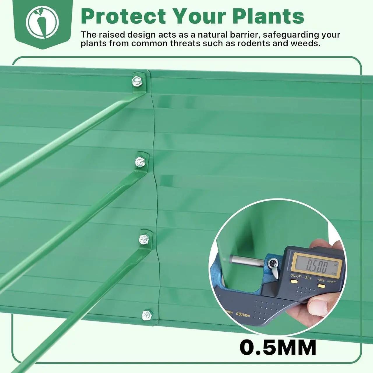 Alt view image 5 of 6 - ONCEMORE Galvanized Raised Garden Bed for Vegetables Flowers Herbs, Metal Raised Garden Bed Kit with 2 PCS Tomato Cage, Gloves, Trellis Netting, Plant Labels, Plant Ties, Green 6×3×1FT