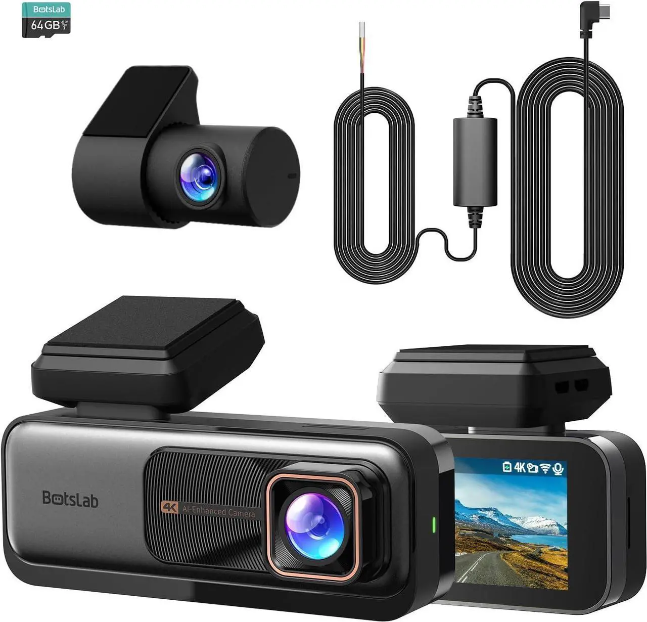 Main image of 4k Dash Cam Front and Rear, 24/7 Parking Monitor with Hardwired Kit, 170° Ultra Wide Dashcam, ADAS, IMX415 Sensor, Night Vision, WDR, Loop Recording, 5G/2.4G WiFi & GPS, Free 64GB Card
