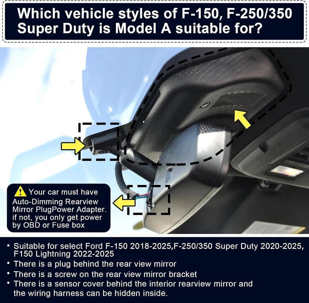 Alt view image 4 of 7 - Front 4K & Rear 1080P Dash Cam fit for Ford F150 2018-2025 F250/F350 Super Duty 2020-2025 XLT Lariat King Ranch Tremor Raptor Limited Platinum (Model A), Free App & WiFi, 128GB Card