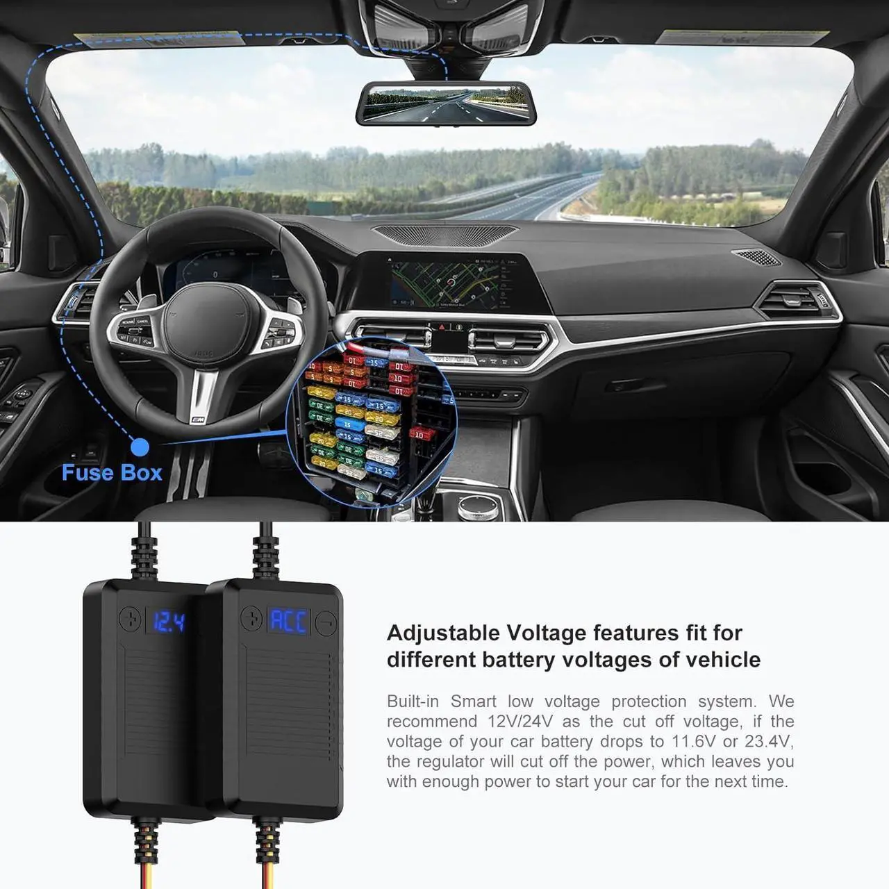 Alt view image 2 of 5 - OBD Hardwire Kit for Pruveeo Dashcam, 12V-30V to 5V/3A Type-C Port Charger Power Cord and Type-c to Mini USB Adapter, Intelligent and Adjustable Low Voltage Protection