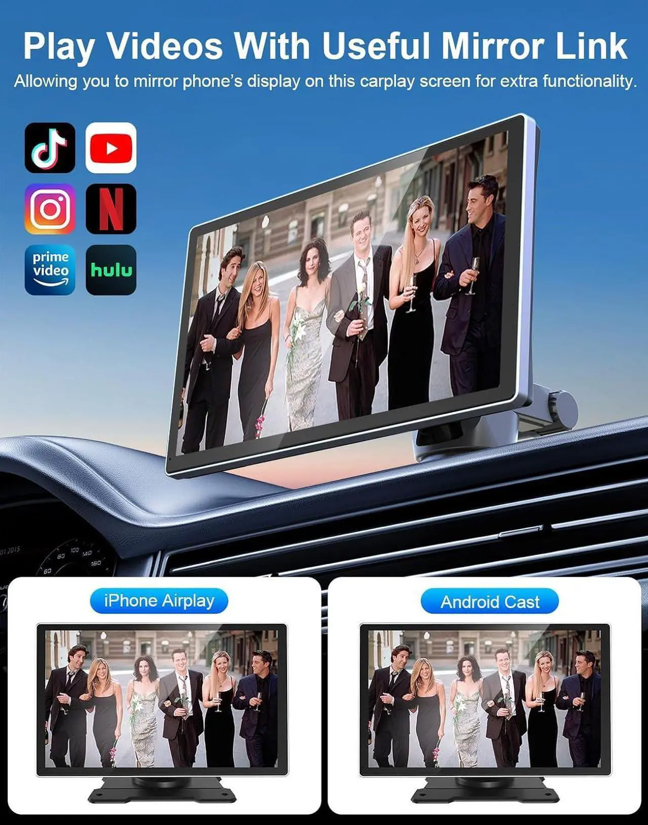 Alt view image 6 of 7 - Portable Carplay Screen for Car, 9" Wireless Carplay Android Auto Screen with 4K Dash Cam & 1080P Backup Camera, Car Play Stereo with Voice Control & GPS Navigation, Mirror Link, BT/FM/AUX