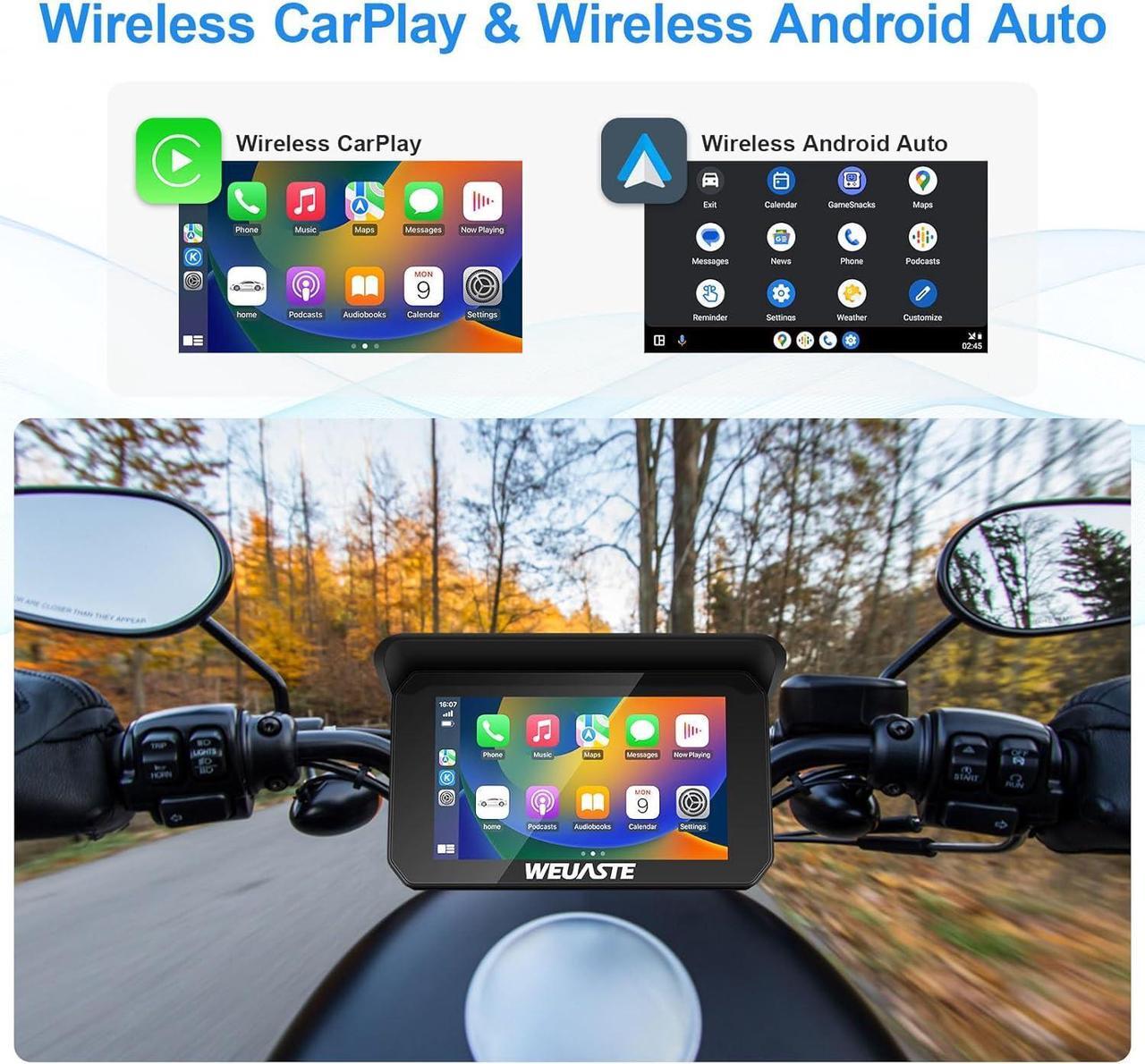Alt view image 2 of 7 - Portable Wireless Apple Carplay for Motorcycle, 1080P Dual Motorcycle Camera (IMX307 chip), Motorbike Dash Cam, Motorbike TPMS, 5" IPS Waterproof Touch Screen, 128 GB TF Card, Support Siri