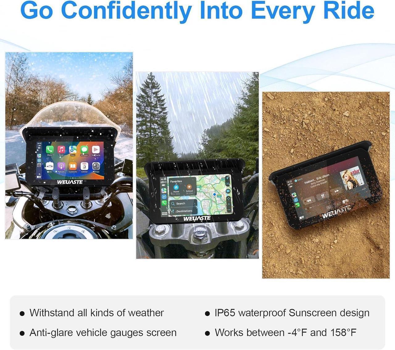 Alt view image 5 of 7 - Portable Wireless Apple Carplay for Motorcycle, 1080P Dual Motorcycle Camera (IMX307 chip), Motorbike Dash Cam, Motorbike TPMS, 5" IPS Waterproof Touch Screen, 128 GB TF Card, Support Siri