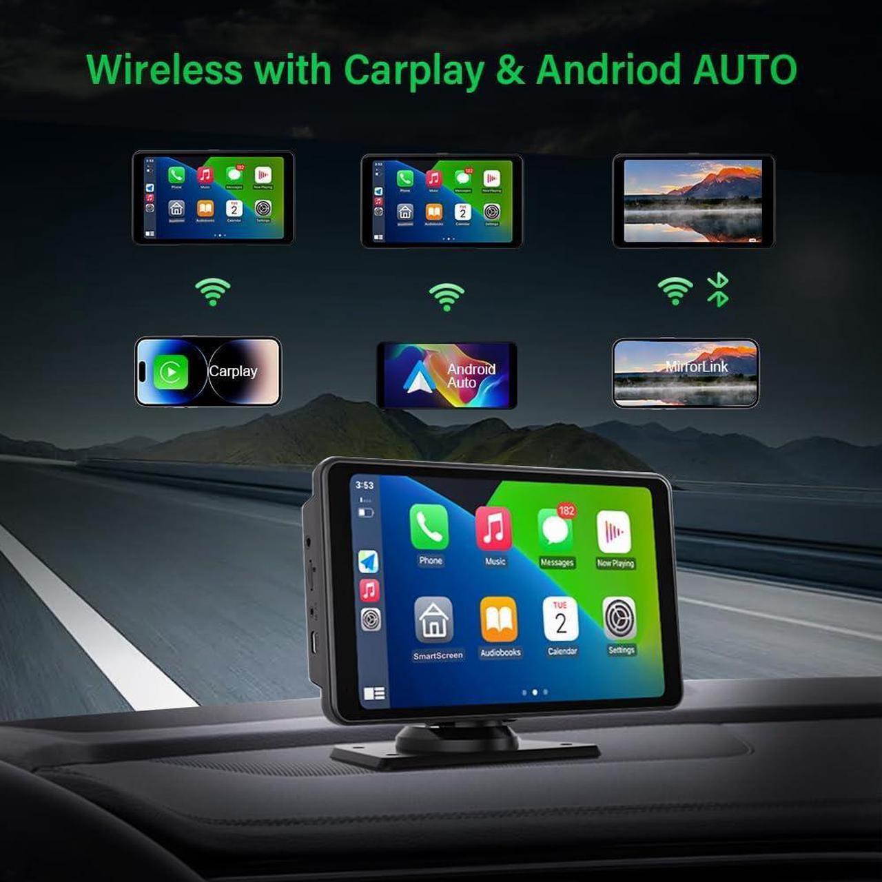Alt view image 2 of 6 - Compatible with Apple Carplay 7, Portable Carplay Screen for Car, Car Play Screen 2.5 K Dash Cam, 1080p Backup Camera DVR, Audio Receivers GPS Navigation Mirror Link, FM, Googel, Siri