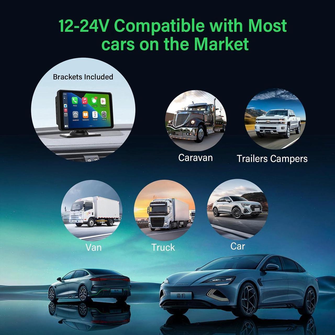 Alt view image 6 of 6 - Compatible with Apple Carplay 7, Portable Carplay Screen for Car, Car Play Screen 2.5 K Dash Cam, 1080p Backup Camera DVR, Audio Receivers GPS Navigation Mirror Link, FM, Googel, Siri