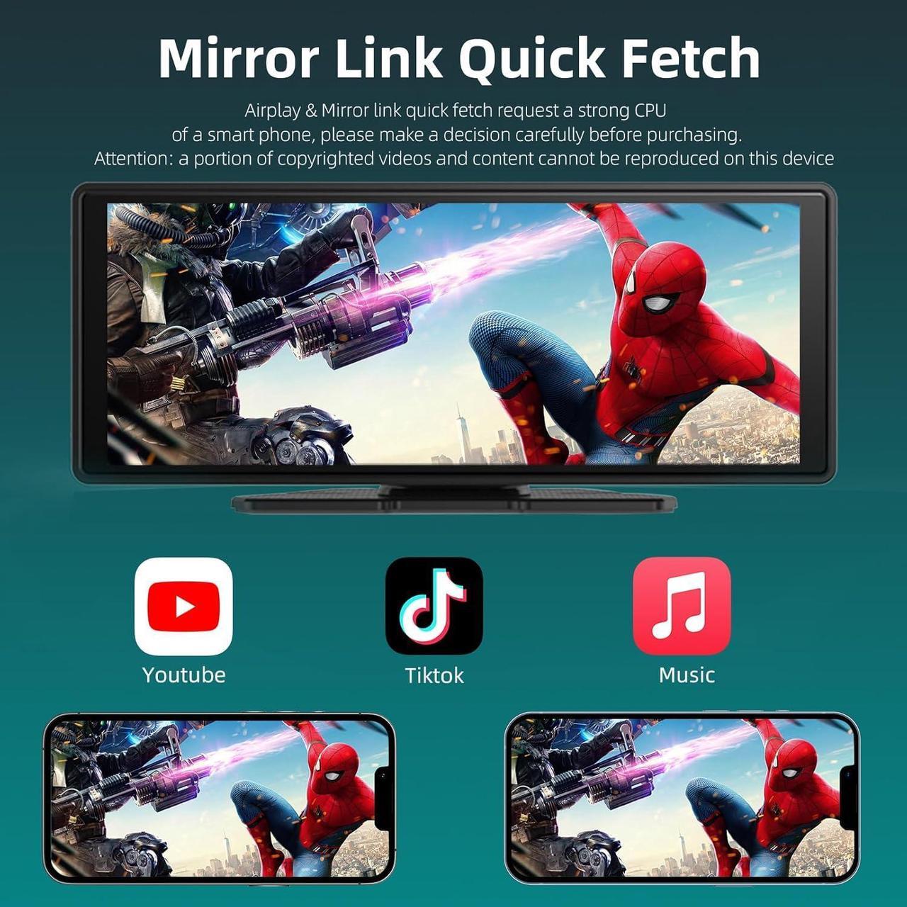 Alt view image 3 of 7 - Portable CarPlay Screen for Car 10.26" HD IPS Touchscreen with 4K Dash Cam Front and Rear, 1080P Backup Camera Wireless Carplay & Android Auto Car Audio Receivers