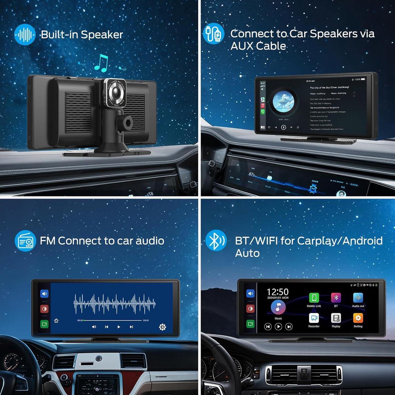 Alt view image 7 of 7 - Portable CarPlay Screen for Car 10.26" HD IPS Touchscreen with 4K Dash Cam Front and Rear, 1080P Backup Camera Wireless Carplay & Android Auto Car Audio Receivers