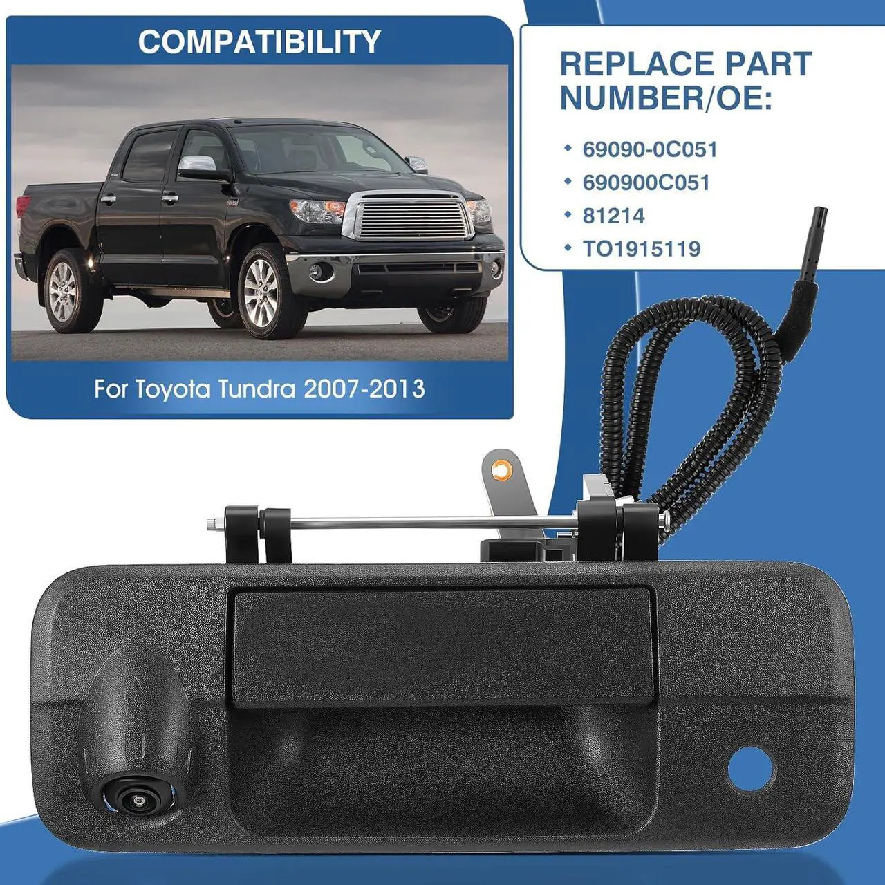 Alt view image 2 of 7 - Tailgate Handle Backup Camera Fit for Toyota Tundra 2007-2013 Classic Tailgate Reversing Rear View Park Assist Camera RCA Plug Replaces 69090-0C051 86790-34011 86790-34030