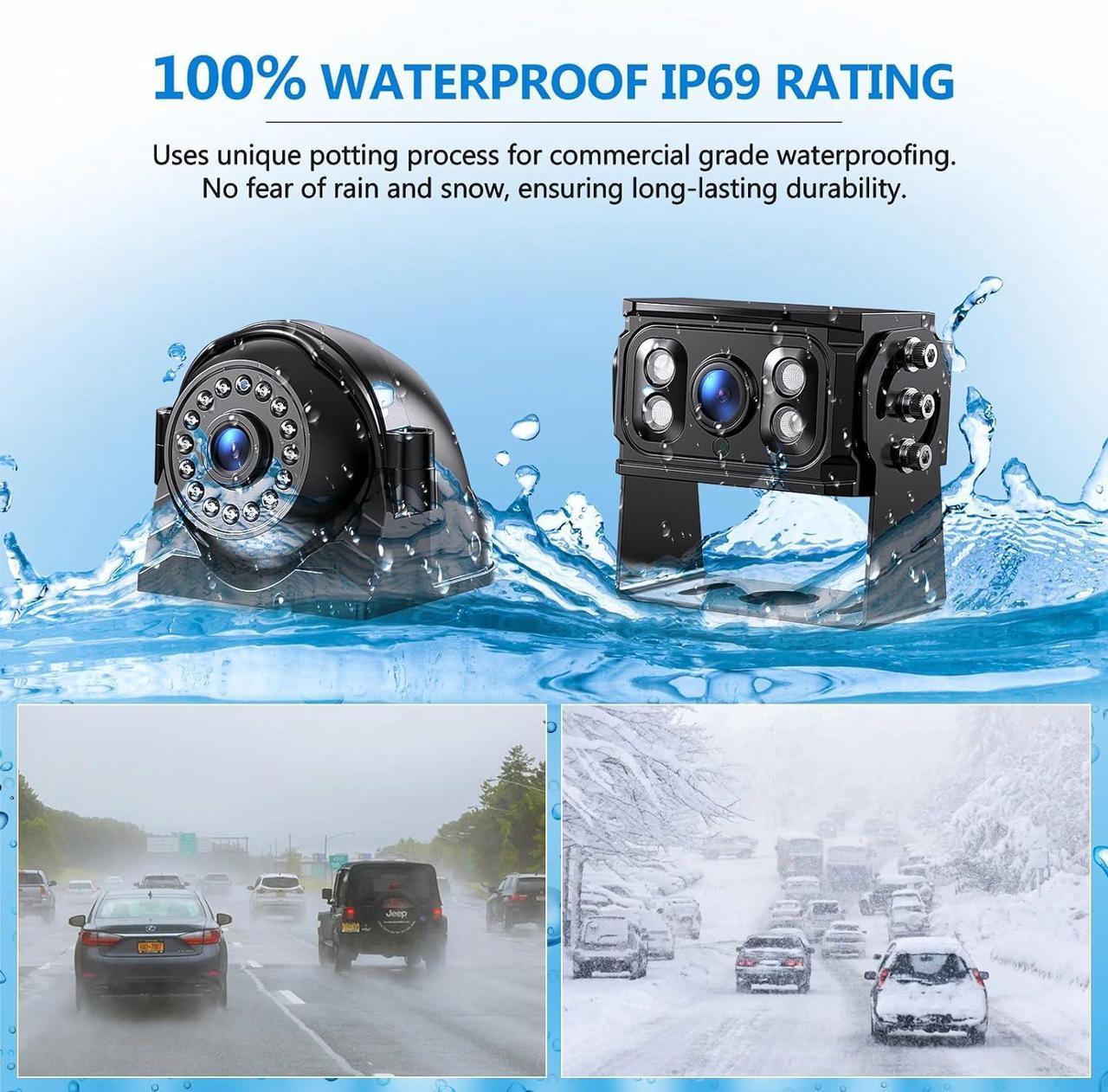 Alt view image 5 of 7 - 4K RV Backup Camera System 10.1" Quad Split Touchscreen Monitor 4 1080P HD Rear Side View Cameras DVR Recording Bluetooth Music USB Video Play IP69 Waterproof Night Vision for RV Truck Trailer