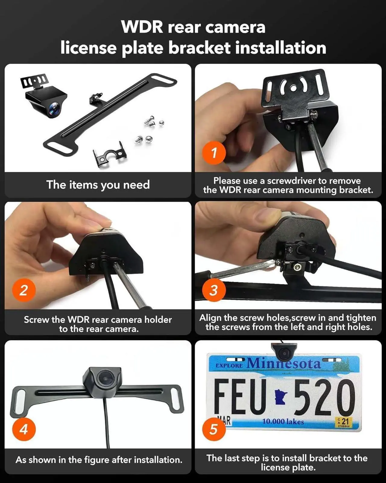 Alt view image 3 of 6 - WOLFBOX Reverse Rear Camera License Plate Bracket, Installation Holder for Backup View Camera (Suitable for WOLFBOX Rear Camera of G840H/G890/G850/G840S/G930/G900/G900PRO/G850PRO/G900 Tripro)