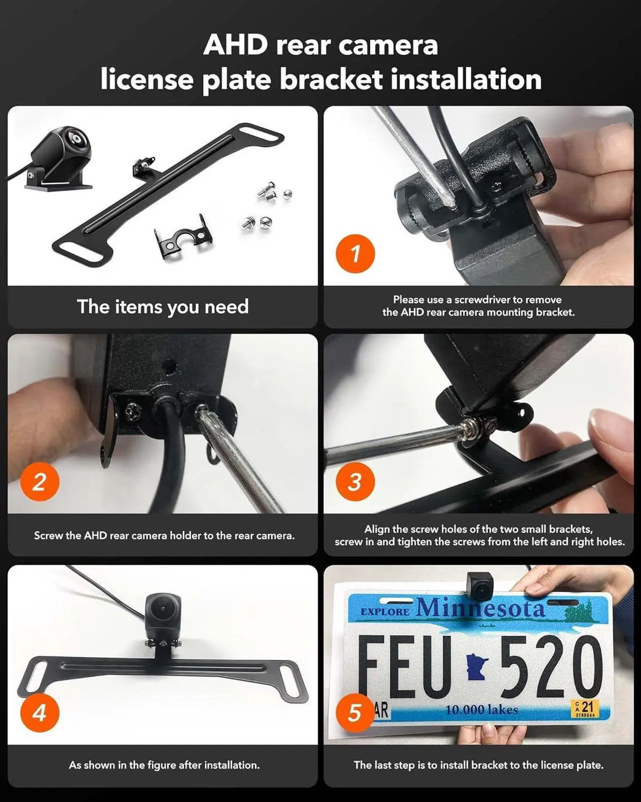 Alt view image 5 of 6 - WOLFBOX Reverse Rear Camera License Plate Bracket, Installation Holder for Backup View Camera (Suitable for WOLFBOX Rear Camera of G840H/G890/G850/G840S/G930/G900/G900PRO/G850PRO/G900 Tripro)