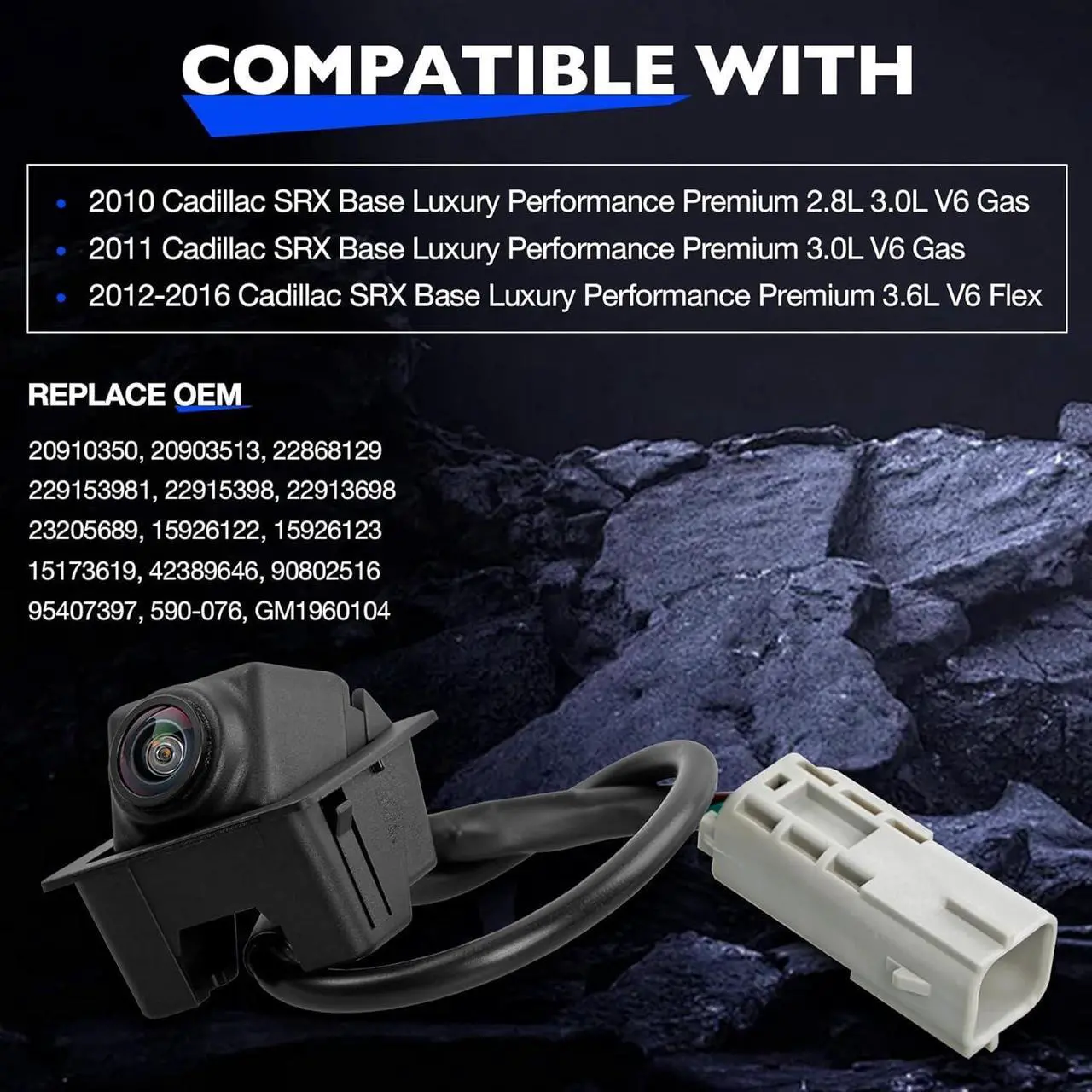 Alt view image 2 of 7 - Backup Camera, Compatible with 2010-16 Cadillac SRX - Reverse Safety Assist Reversing Parking Cameras - Replace 23205689 15926122 590-076 GM1960104 Rear View Back Up Camera