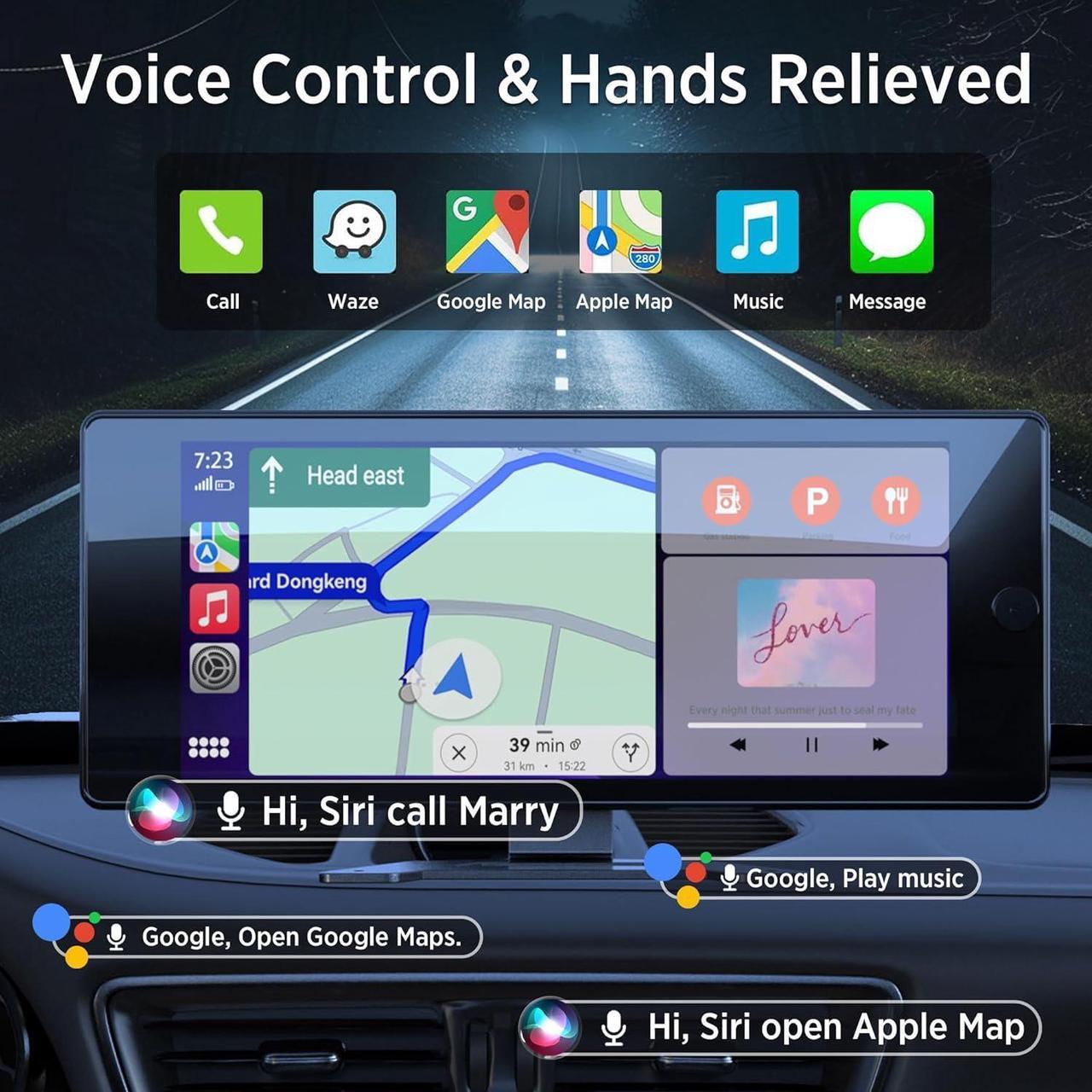 Alt view image 4 of 7 - ASLONG 10.36" Wireless CarPlay Screen for Car & 4K 4CH Dash Cam with Android Auto, Portable HD Touchscreen Car Stereo with 1080P Backup Camera, GPS Navigation Mirror Link for Semi Trailer Truck