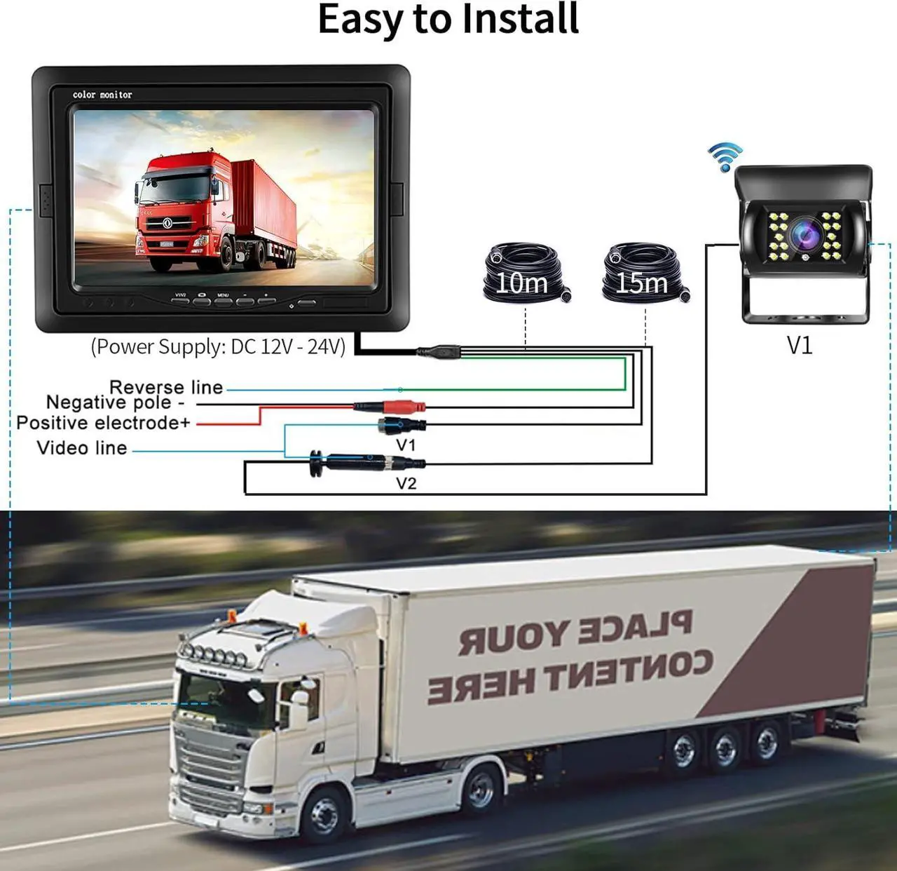Alt view image 2 of 7 - Hodozzy Dual Backup Camera Kit with 7 Inch LCD Monitor & 2 Backup Cameras Reversing, IP68 Waterproof, 18IR Night Vision, Rear View Camera 4-Pin Cable for Car Truck/Trailer/Bus/Van/Caravan (12V-24V)
