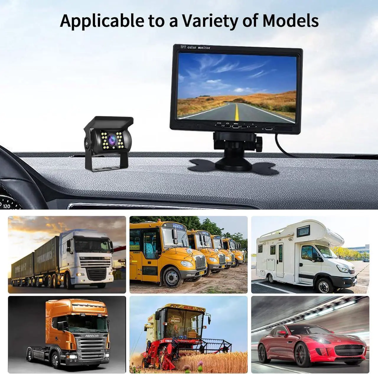 Alt view image 6 of 7 - Hodozzy Dual Backup Camera Kit with 7 Inch LCD Monitor & 2 Backup Cameras Reversing, IP68 Waterproof, 18IR Night Vision, Rear View Camera 4-Pin Cable for Car Truck/Trailer/Bus/Van/Caravan (12V-24V)