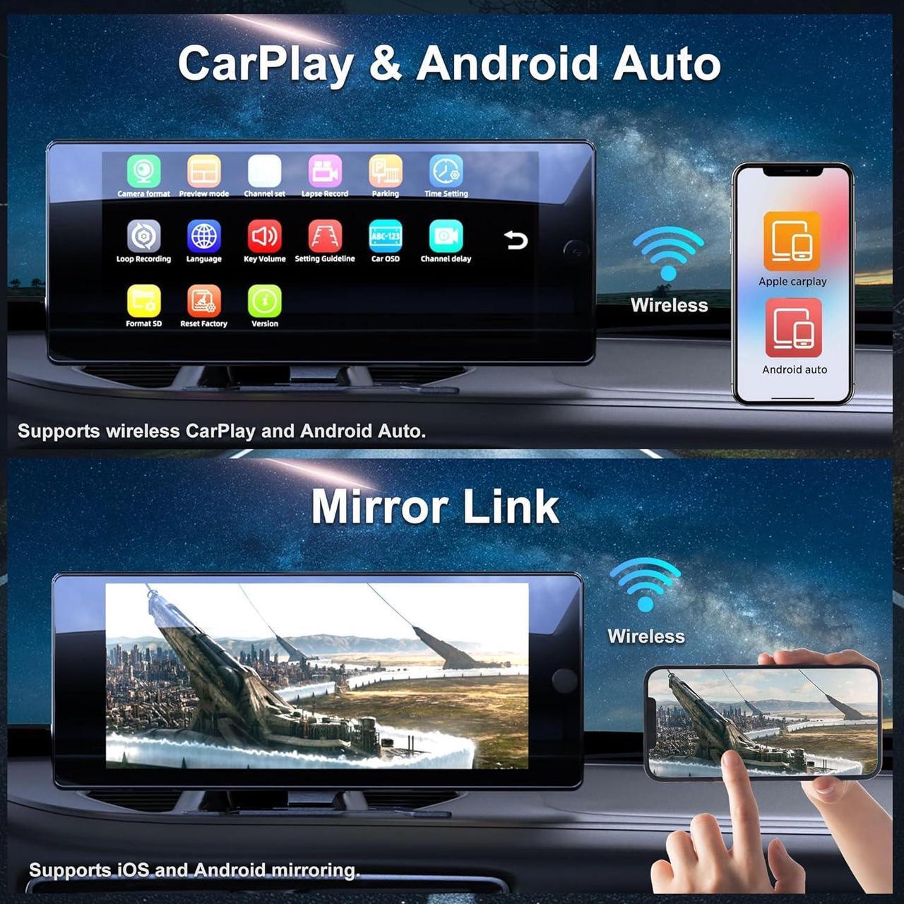 Alt view image 6 of 7 - ASLONG 10.36" Wireless CarPlay Screen for Car & 4K 4CH Dash Cam with Android Auto, Portable HD Touchscreen Car Stereo with 1080P Backup Camera, GPS Navigation Mirror Link for Semi Trailer Truck