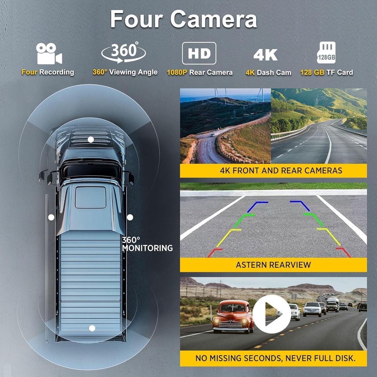 Alt view image 7 of 7 - ASLONG 10.36" Wireless CarPlay Screen for Car & 4K 4CH Dash Cam with Android Auto, Portable HD Touchscreen Car Stereo with 1080P Backup Camera, GPS Navigation Mirror Link for Semi Trailer Truck