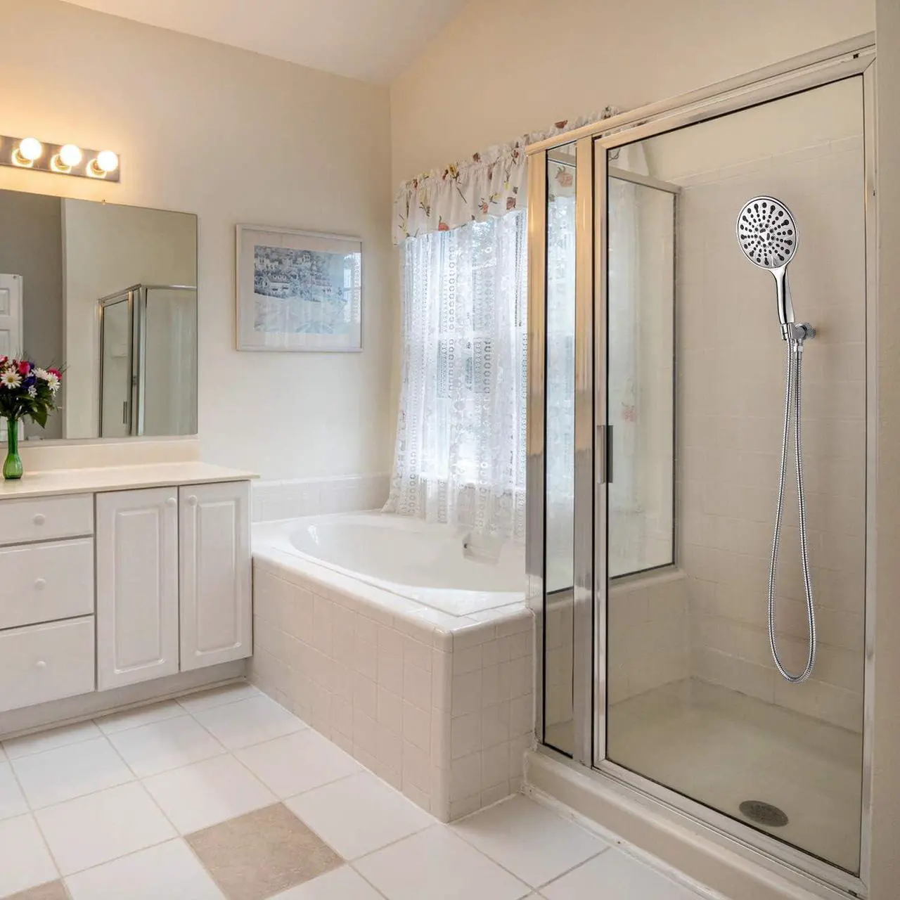 Alt view image 2 of 7 - High Pressure Shower Heads with 6 Spray Setting Massage Spa 6" Showerhead with Handheld Shower Head with Extra Long Hose 59 Inches(5 FeetAnd Adjustable Bracket Chrome