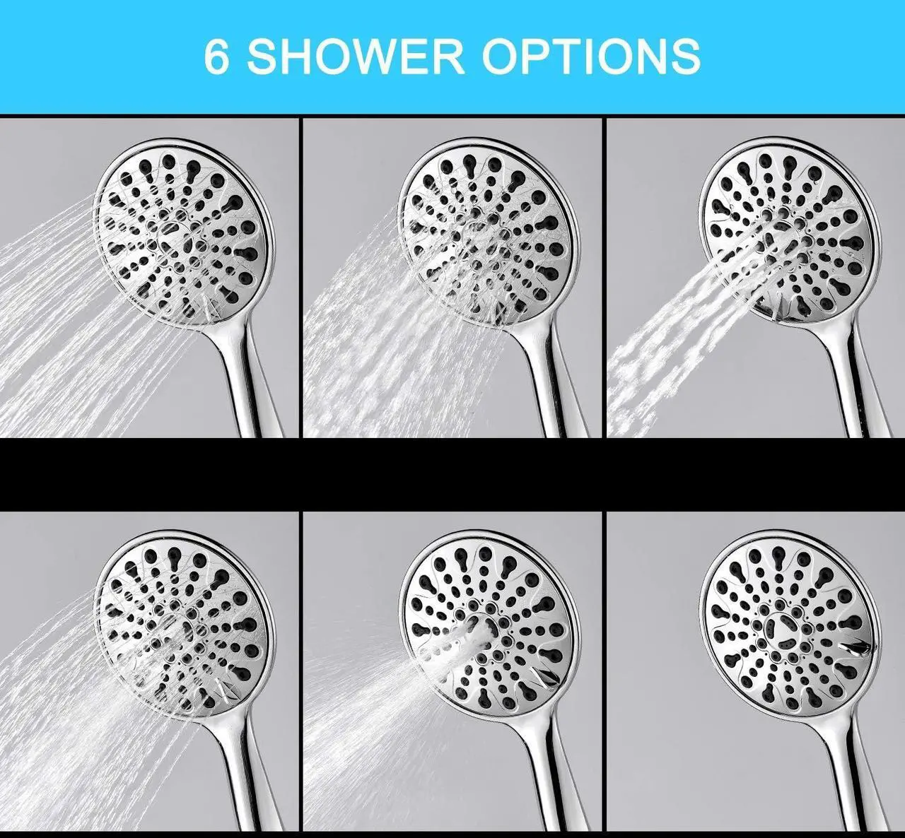 Alt view image 3 of 7 - High Pressure Shower Heads with 6 Spray Setting Massage Spa 6" Showerhead with Handheld Shower Head with Extra Long Hose 59 Inches(5 FeetAnd Adjustable Bracket Chrome