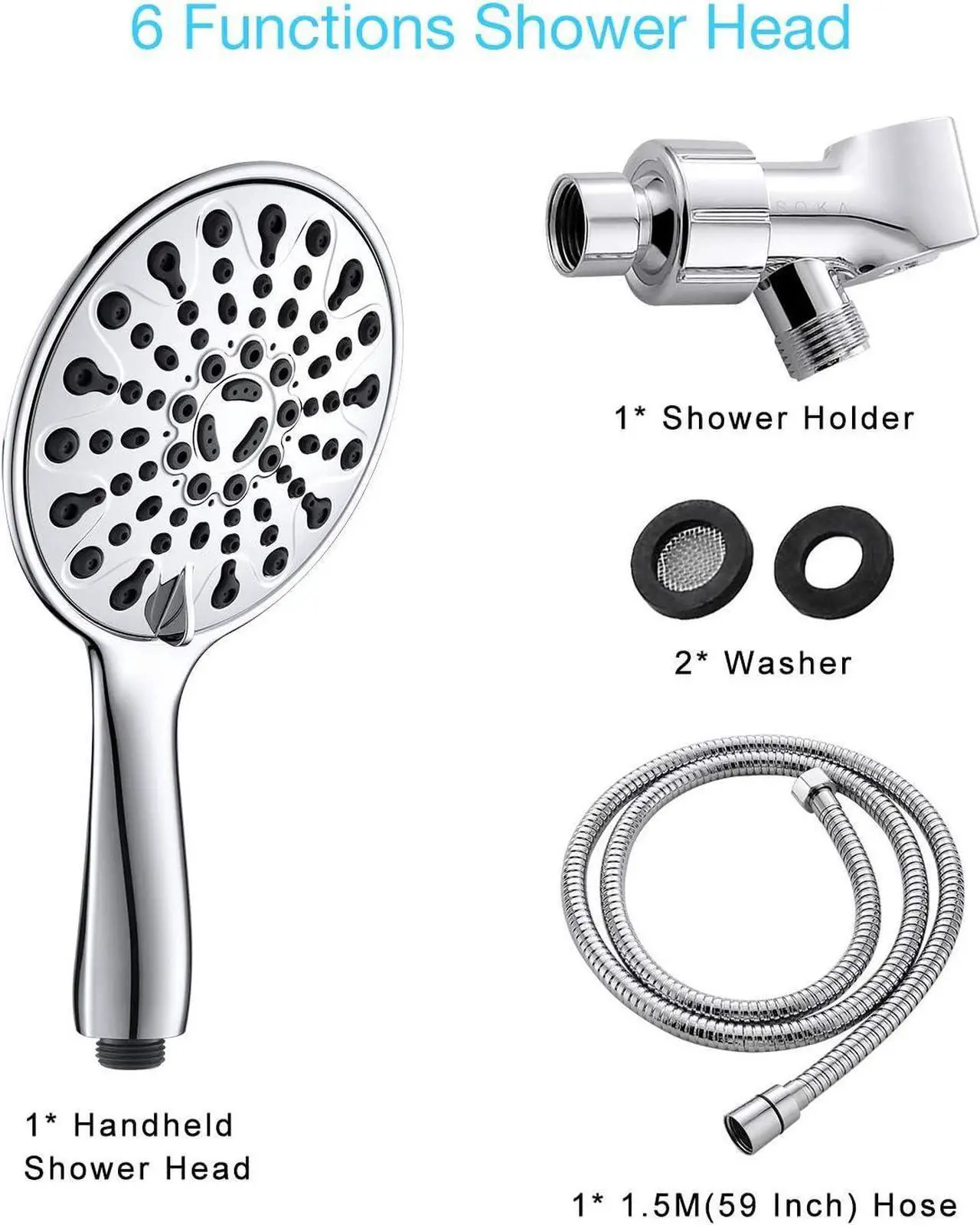Alt view image 6 of 7 - High Pressure Shower Heads with 6 Spray Setting Massage Spa 6" Showerhead with Handheld Shower Head with Extra Long Hose 59 Inches(5 FeetAnd Adjustable Bracket Chrome