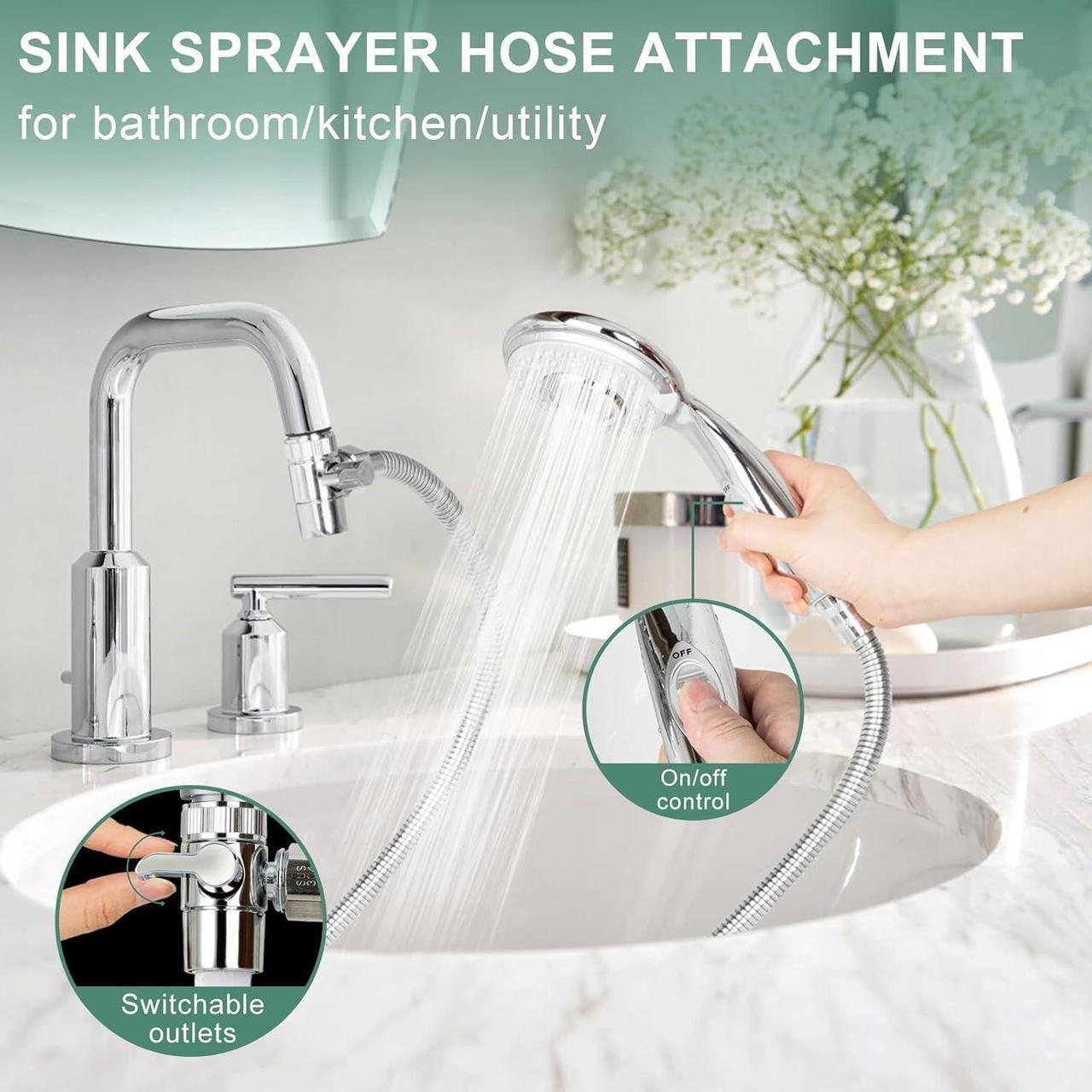 Alt view image 3 of 7 - KLLEYNA Shower Head Sink-Faucet Bathtub-Bathroom-Garden - Hose Sprayer Attachment(5 Adapters) for Hair Washing & Pet Dog Rinse & Baby Bath, ON/OFF Extension for Moen, Kohler, Delta, American Standard