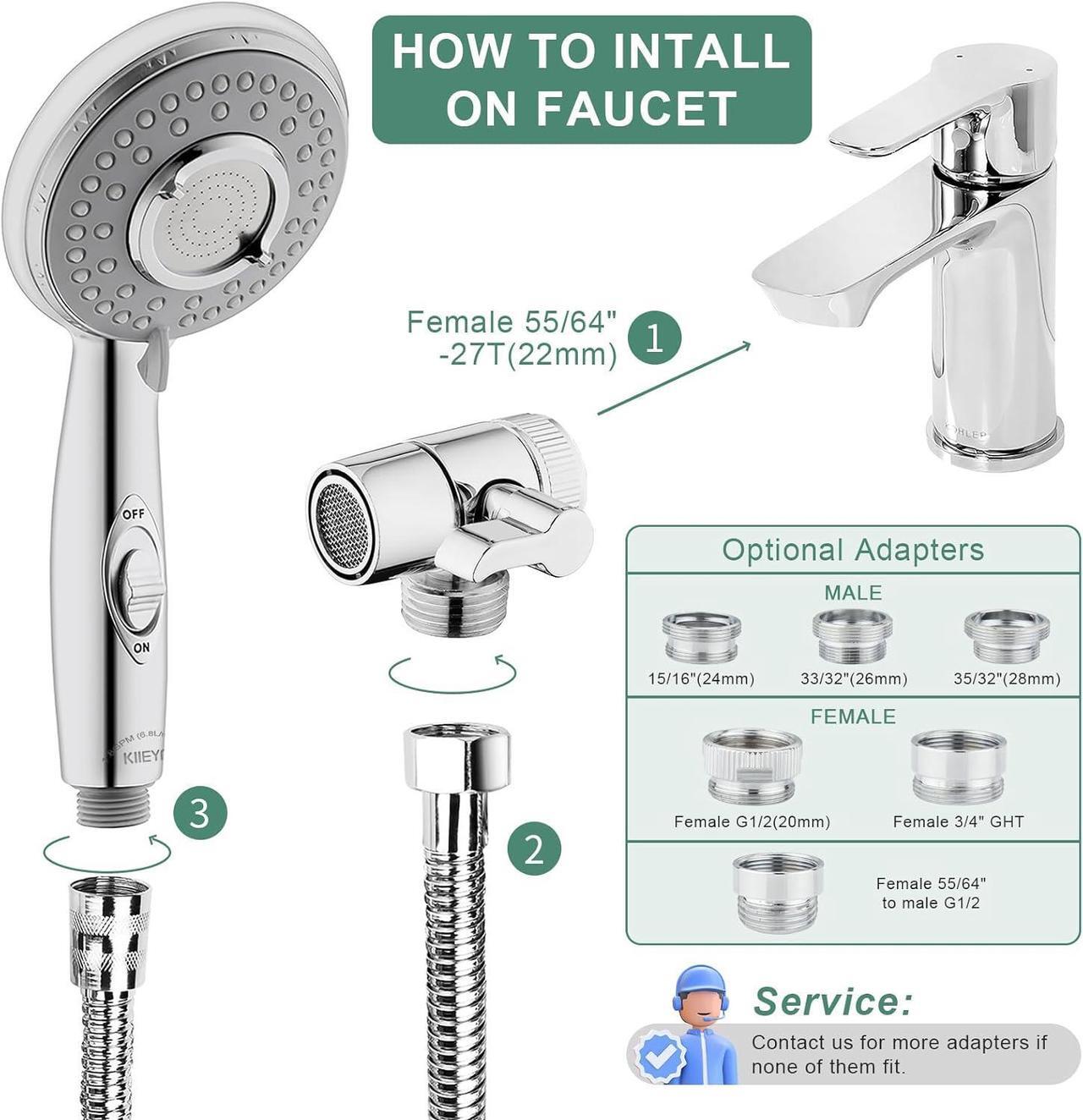 Alt view image 5 of 7 - KLLEYNA Shower Head Sink-Faucet Bathtub-Bathroom-Garden - Hose Sprayer Attachment(5 Adapters) for Hair Washing & Pet Dog Rinse & Baby Bath, ON/OFF Extension for Moen, Kohler, Delta, American Standard
