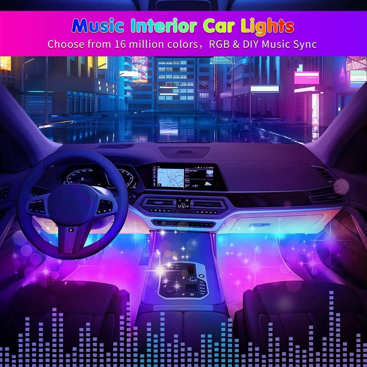 Alt view image 3 of 6 - RGB Interior Car Strip Lights with Smart APP Control, Music Sync Under Dash Footwell Neon Internal Lighting Kit Multicolor,12V LED Strip Lights for Cars, Trucks, SUVs with Car Charger(1 Set)