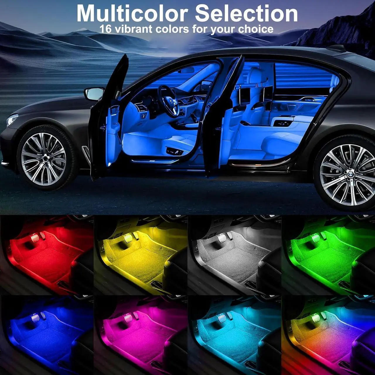 Alt view image 2 of 6 - LYCARESUN 4 Pcs Wireless Interior Car Led Lights with Remote Control, 16 Colors USB Rechargeable, Magnetic Touch Ambient Led Lights for Decor