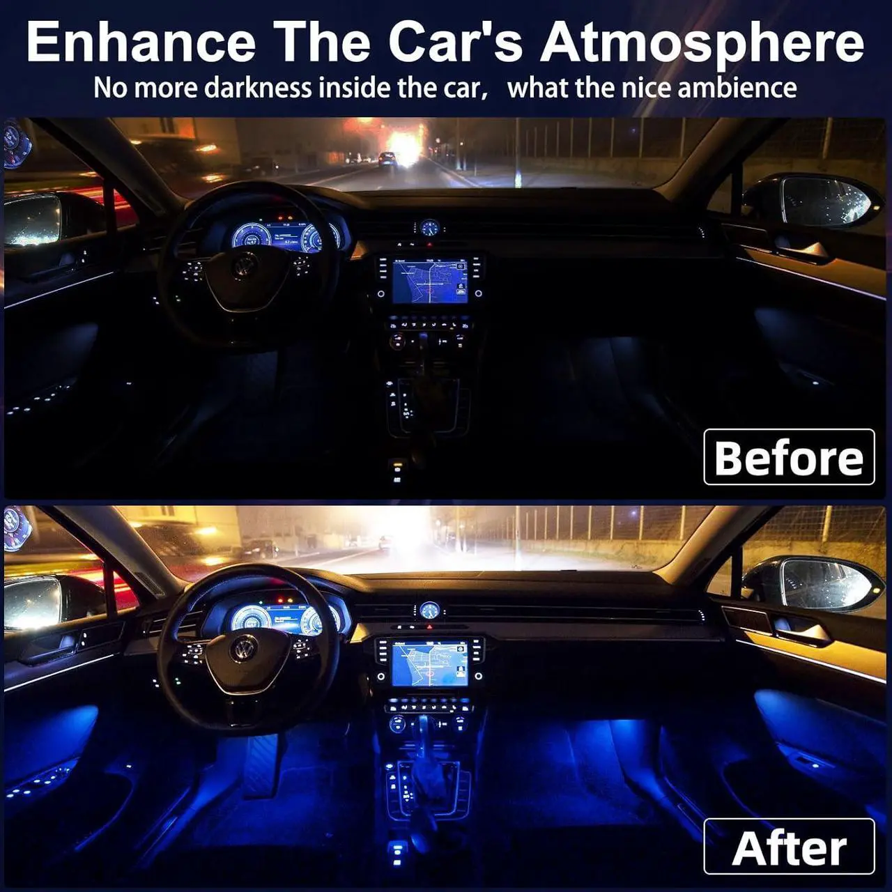 Alt view image 3 of 6 - LYCARESUN 4 Pcs Wireless Interior Car Led Lights with Remote Control, 16 Colors USB Rechargeable, Magnetic Touch Ambient Led Lights for Decor