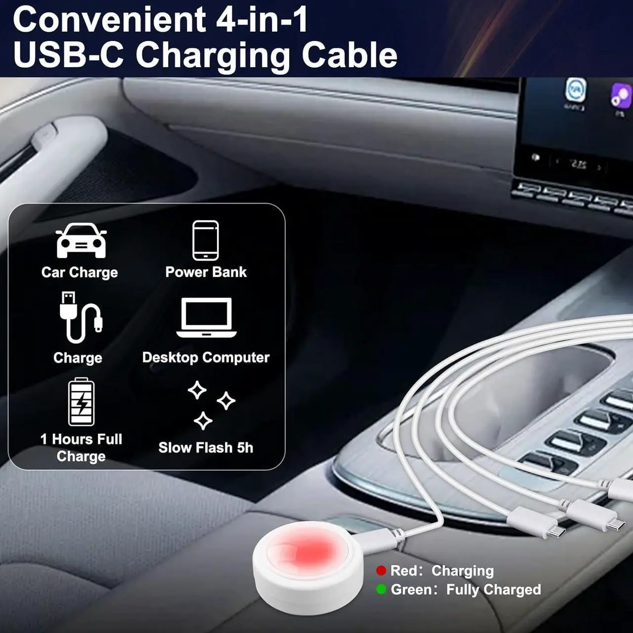Alt view image 6 of 6 - LYCARESUN 4 Pcs Wireless Interior Car Led Lights with Remote Control, 16 Colors USB Rechargeable, Magnetic Touch Ambient Led Lights for Decor