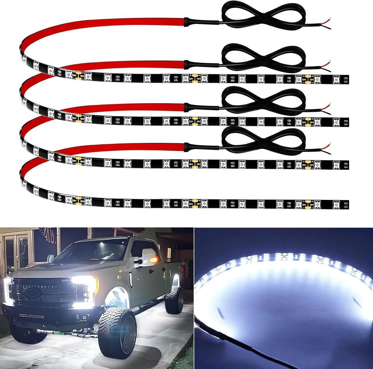 Main image of 12V Led Light Strip 18" Connectable White LEDs Strip Lights for Car Motorcycle Golf Cart Automotive Trucks Boat Waterproof Led Light Strip, 4Pack