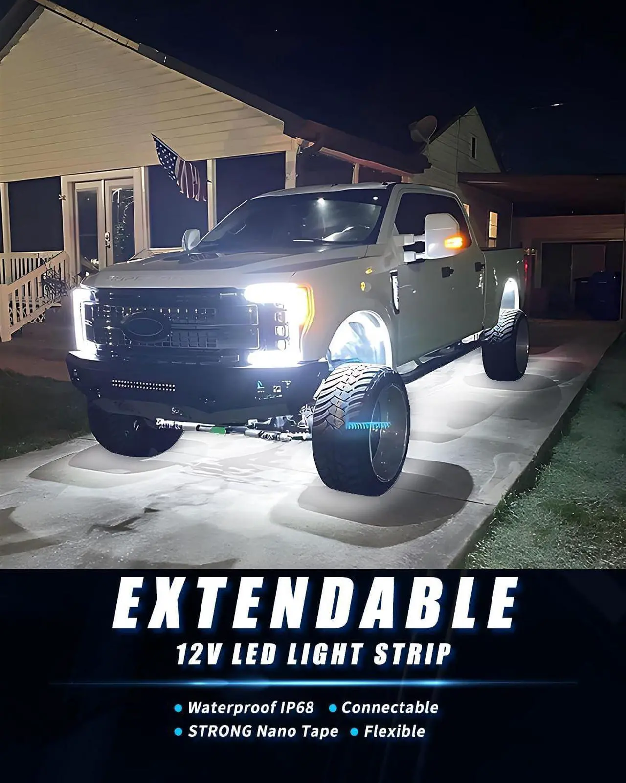 Alt view image 3 of 7 - 12V Led Light Strip 18" Connectable White LEDs Strip Lights for Car Motorcycle Golf Cart Automotive Trucks Boat Waterproof Led Light Strip, 4Pack