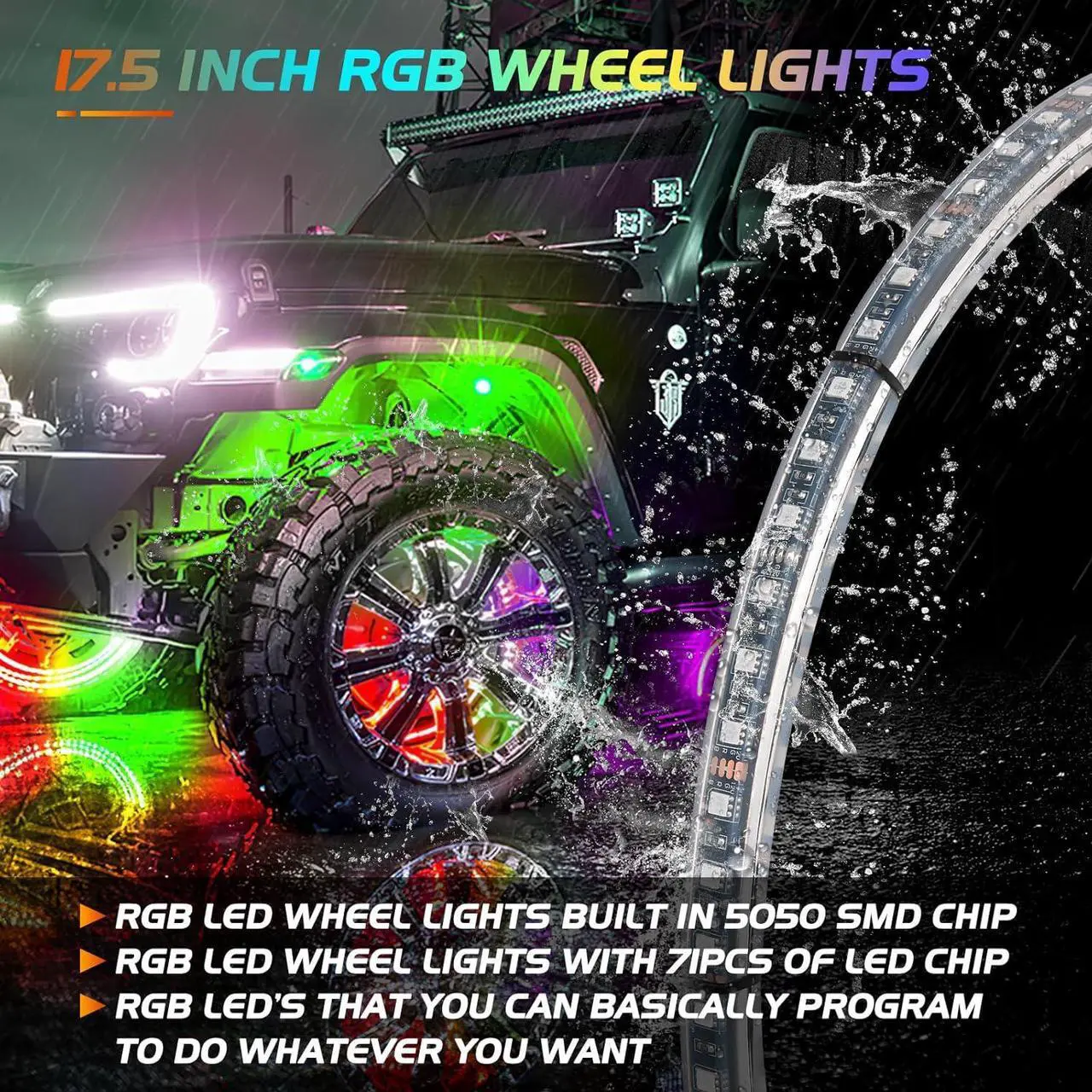 Alt view image 6 of 7 - Nilight 4PCS 17.5inch Double Row LED Wheel Ring Lights RGB with APP and Remote Control Neon Light w/Turn Signal and Braking Function Dual Row for Car Van SUV Truck