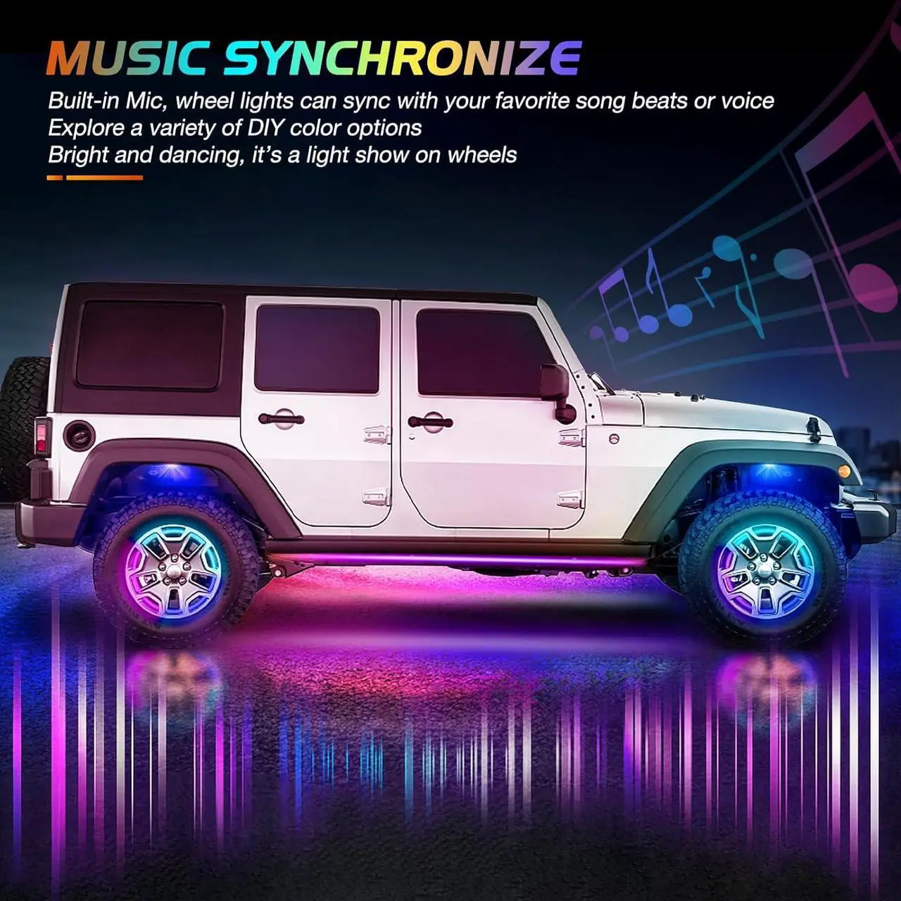 Alt view image 7 of 7 - Nilight 4PCS 17.5inch Double Row LED Wheel Ring Lights RGB with APP and Remote Control Neon Light w/Turn Signal and Braking Function Dual Row for Car Van SUV Truck