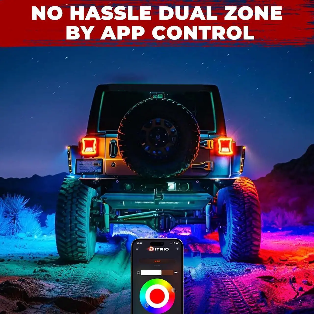 Alt view image 3 of 7 - 4 Pods Five Sided RGB Rock Lights for Trucks Jeep UTV SUV ATV, Multi Chasing Color App/Remote Control Led Rock Lights with Music Mode, Waterproof Exterior Underglow Kits for Cars