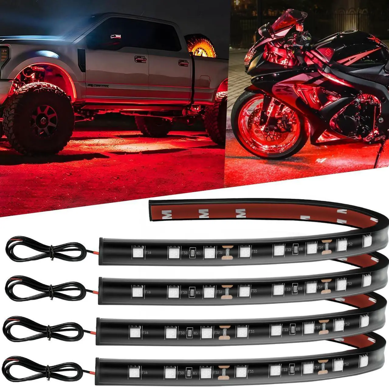 Main image of 12V Led Light Strip 12.7" Waterproof Red Led Light Strips for Car Golf Cart Motorcycles Truck Boat Led Strip Lights,Pack of 4