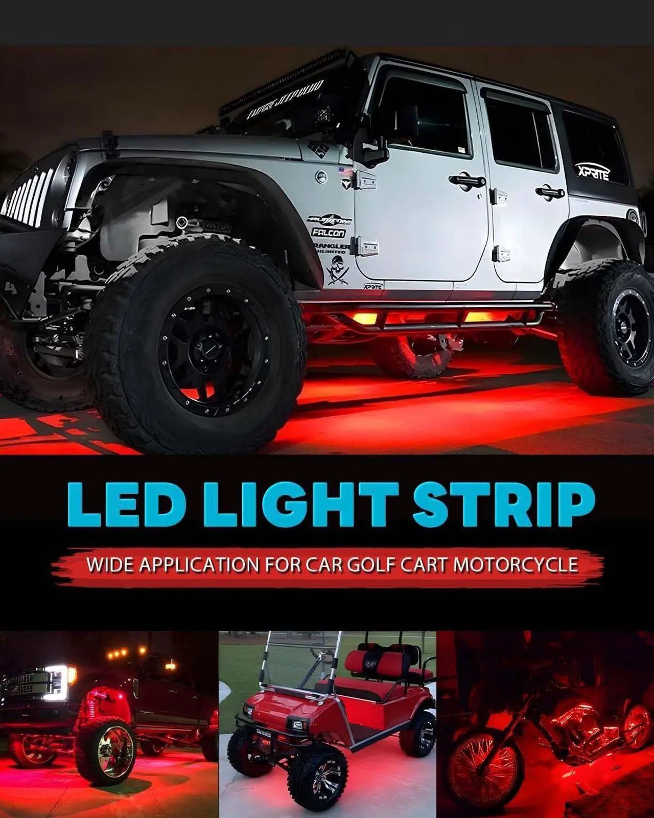 Alt view image 3 of 6 - 12V Led Light Strip 12.7" Waterproof Red Led Light Strips for Car Golf Cart Motorcycles Truck Boat Led Strip Lights,Pack of 4