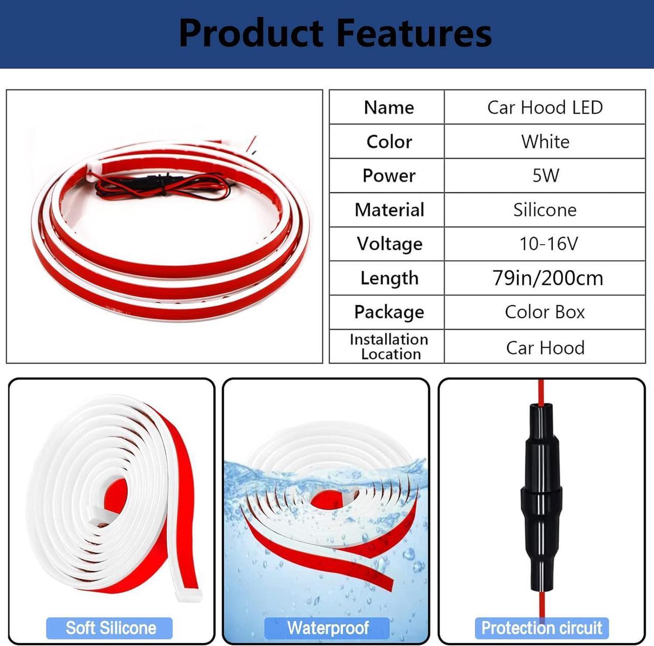 Alt view image 2 of 6 - Flexible Car Hood Light Strip, 79 Inches Dynamic LED Daytime Running Light for Car, Truck, SUV, White Light,Easy to Install and Waterproof