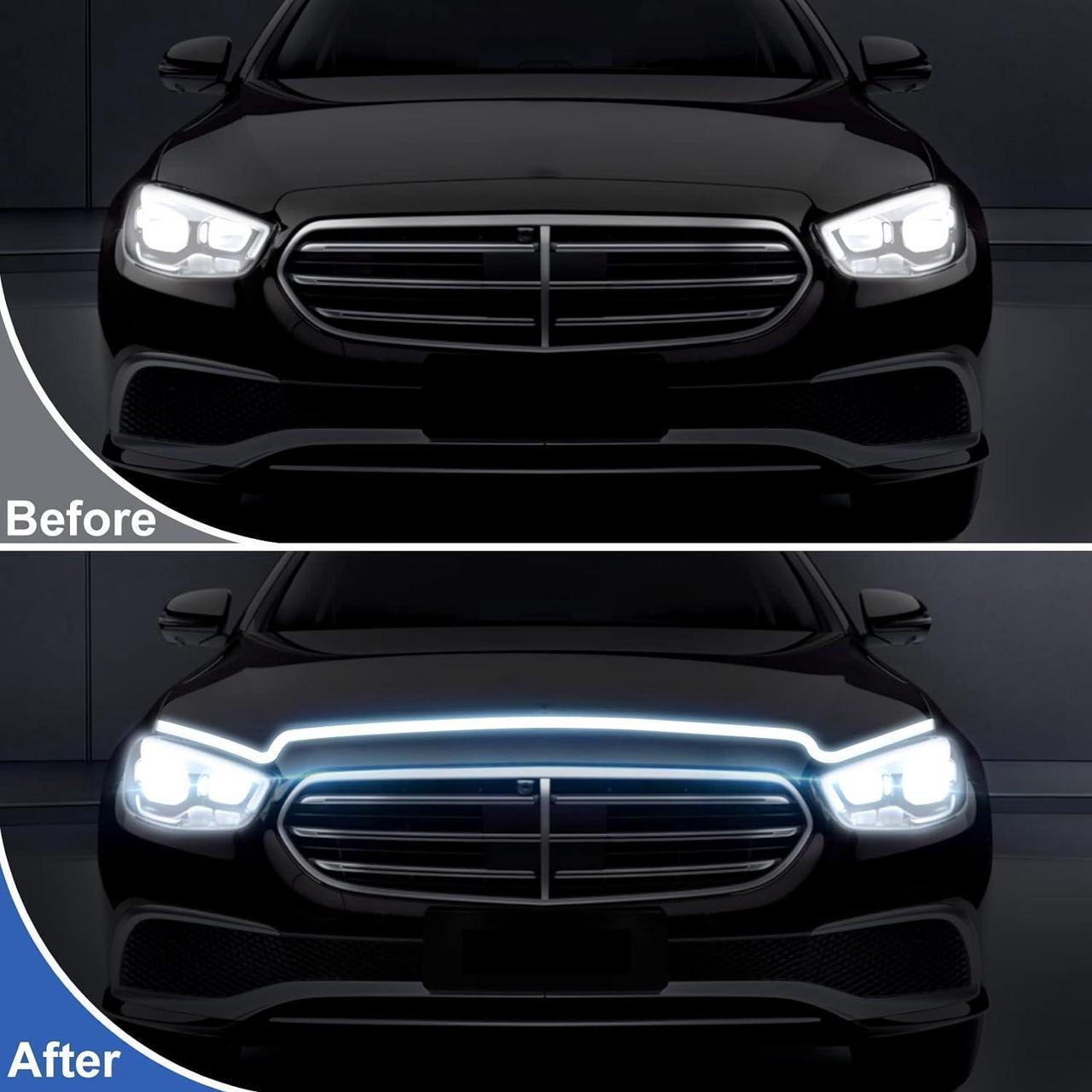 Alt view image 3 of 6 - Flexible Car Hood Light Strip, 79 Inches Dynamic LED Daytime Running Light for Car, Truck, SUV, White Light,Easy to Install and Waterproof