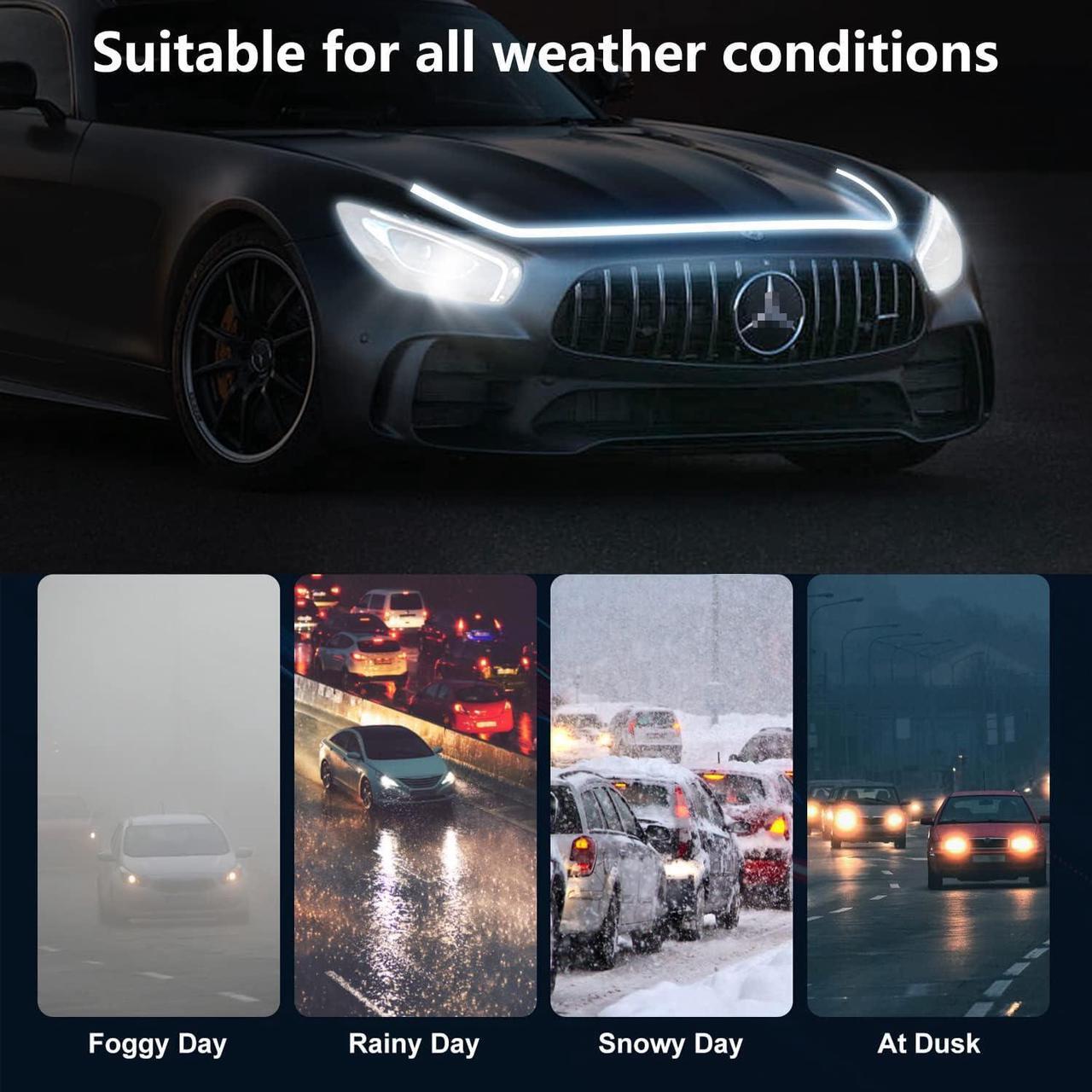 Alt view image 5 of 6 - Flexible Car Hood Light Strip, 79 Inches Dynamic LED Daytime Running Light for Car, Truck, SUV, White Light,Easy to Install and Waterproof