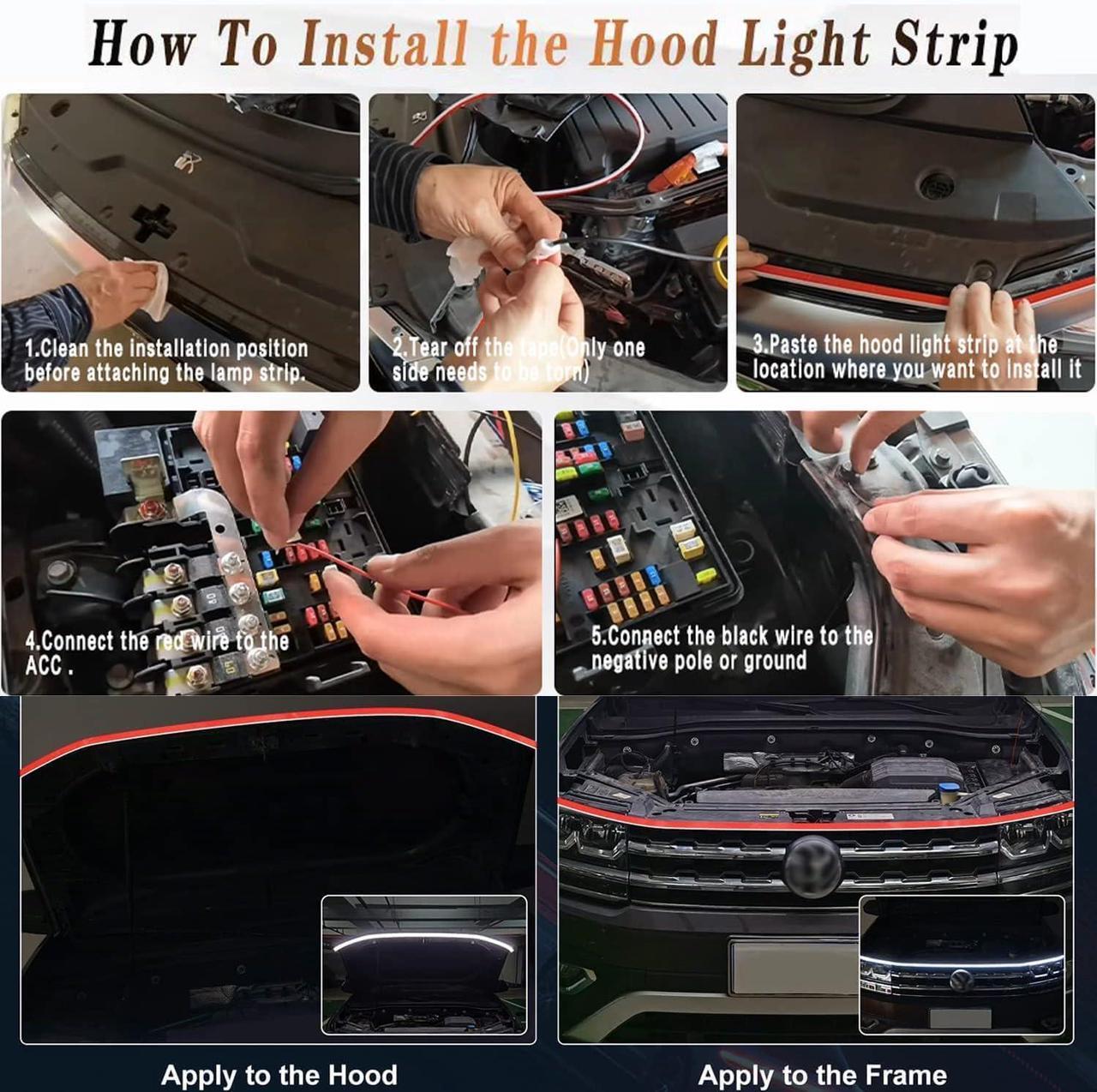 Alt view image 6 of 6 - Flexible Car Hood Light Strip, 79 Inches Dynamic LED Daytime Running Light for Car, Truck, SUV, White Light,Easy to Install and Waterproof