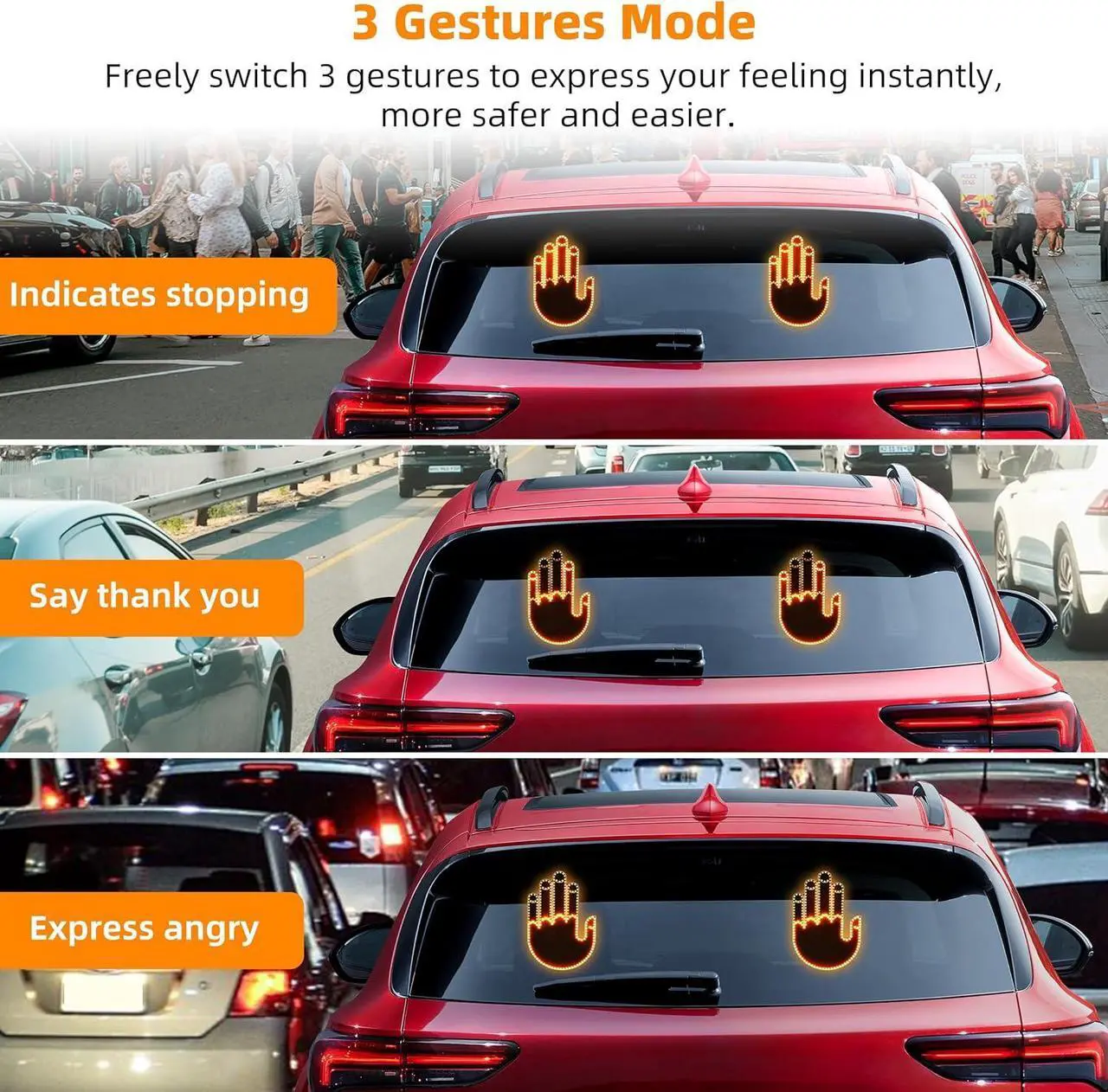 Alt view image 2 of 7 - Hand Gesture Light for Car - 3 in 1 LED Finger Light with Remote Control | Back Window Sign for Drivers, Fun Car Accessories & Road Rage Gadgets (Yellow)