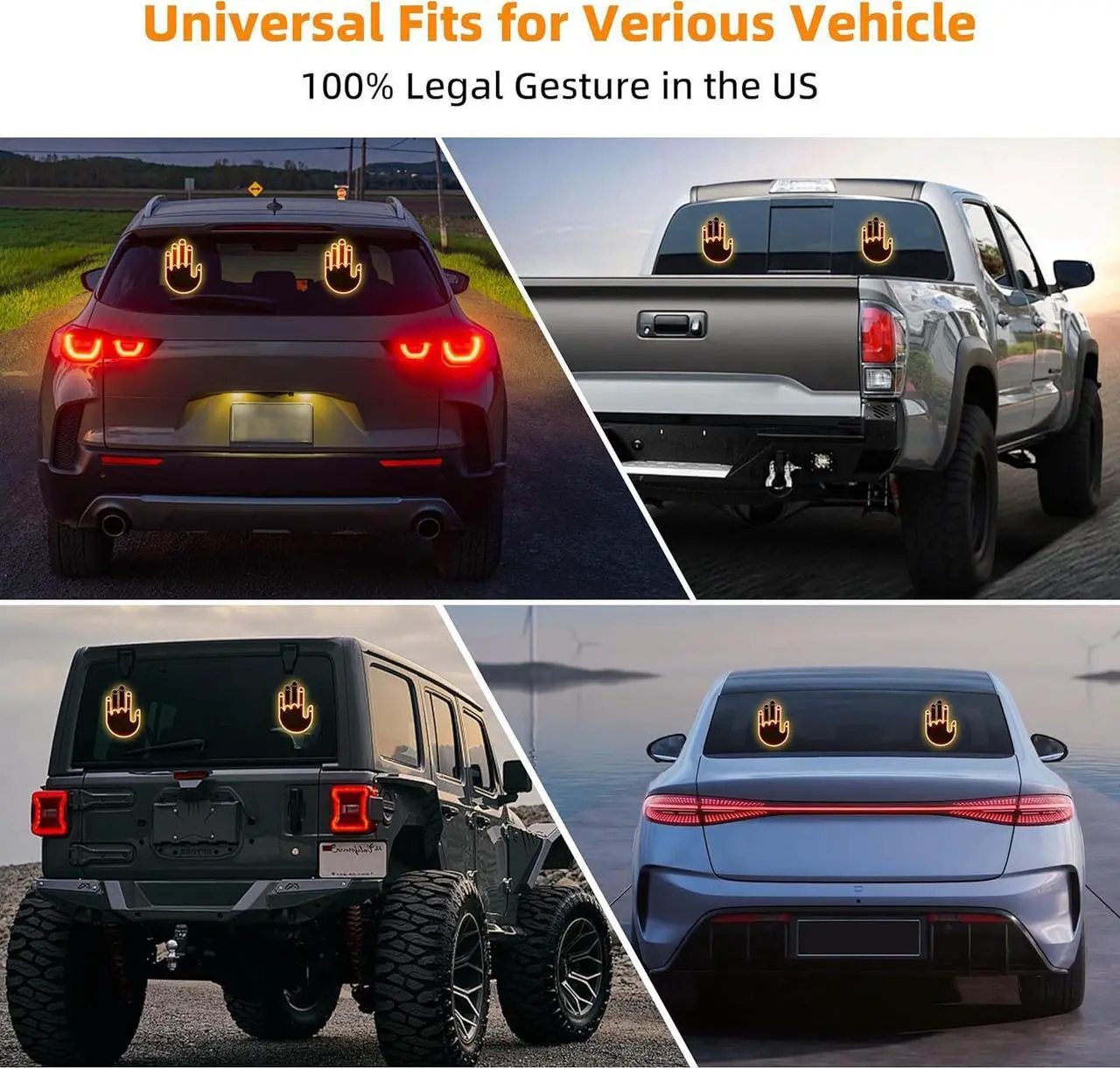 Alt view image 4 of 7 - Hand Gesture Light for Car - 3 in 1 LED Finger Light with Remote Control | Back Window Sign for Drivers, Fun Car Accessories & Road Rage Gadgets (Yellow)