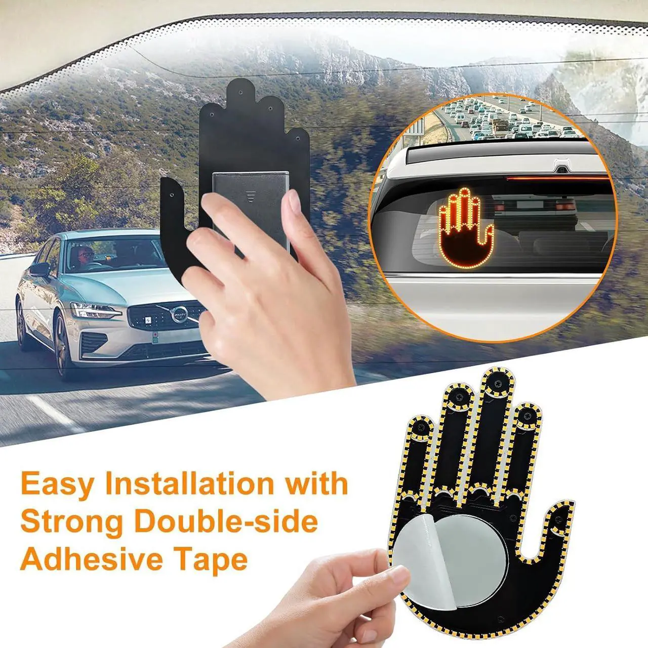 Alt view image 6 of 7 - Hand Gesture Light for Car - 3 in 1 LED Finger Light with Remote Control | Back Window Sign for Drivers, Fun Car Accessories & Road Rage Gadgets (Yellow)