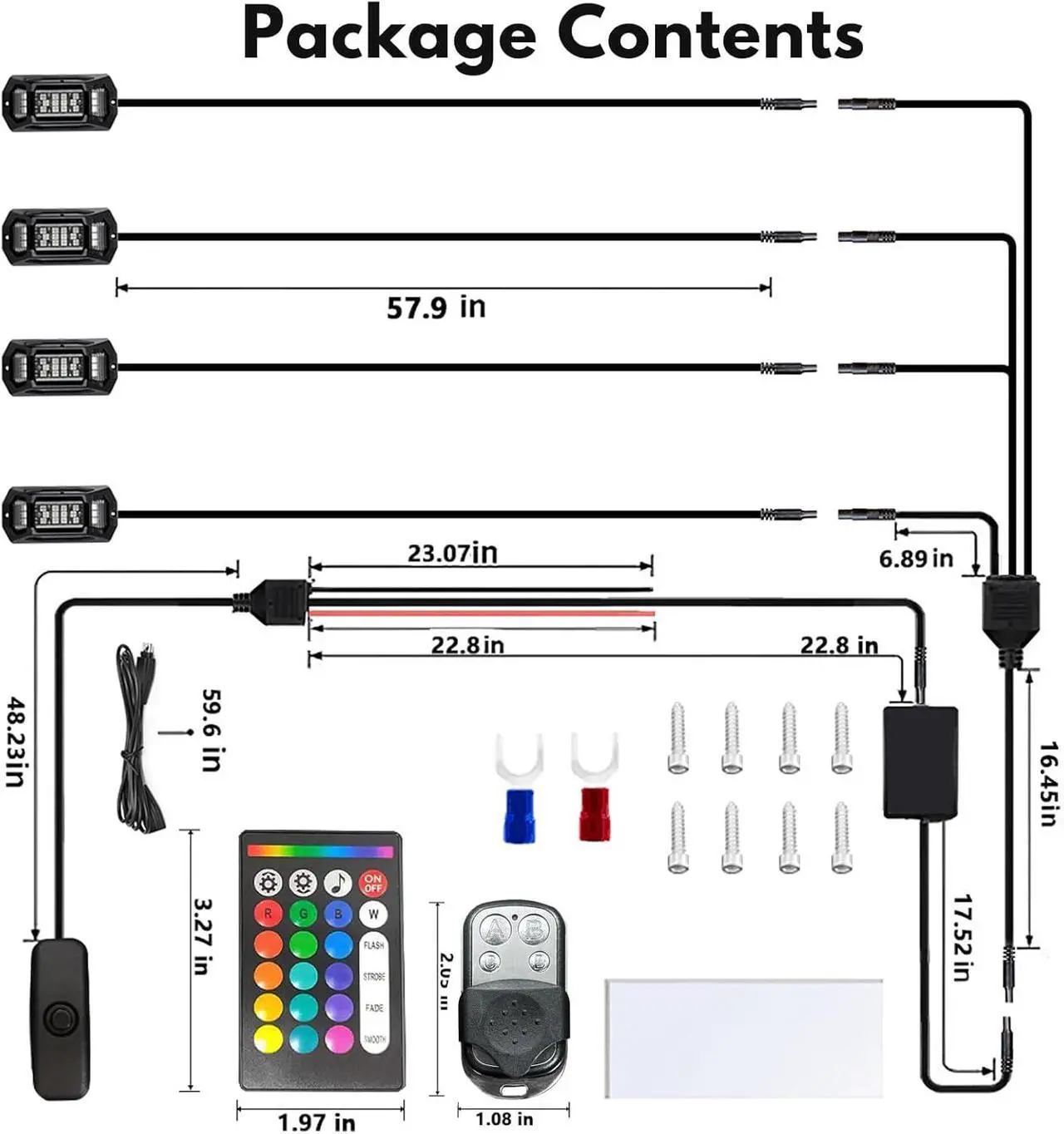Alt view image 5 of 7 - Rock Lights for Trucks, 4 Pods RGB LED Kit with APP/RF Remote Control & Music Mode, Full Angle Waterproof Underglow for Car, Jeep, UTV, RZR, SUV, ATV, Boat, Golf Cart