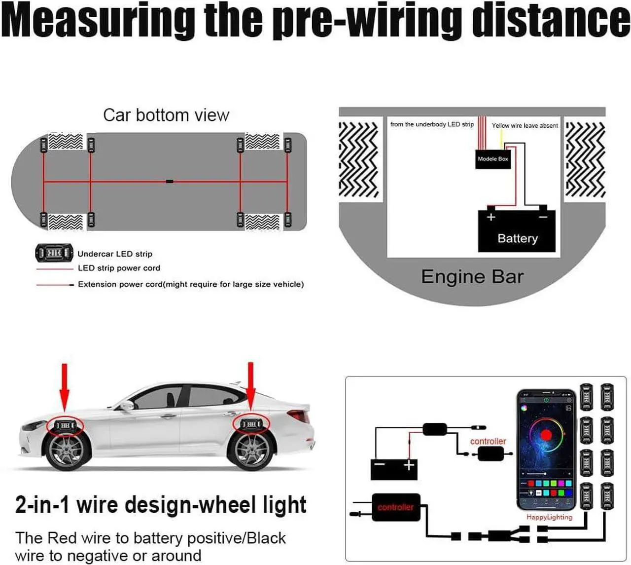 Alt view image 7 of 7 - Rock Lights for Trucks, 4 Pods RGB LED Kit with APP/RF Remote Control & Music Mode, Full Angle Waterproof Underglow for Car, Jeep, UTV, RZR, SUV, ATV, Boat, Golf Cart