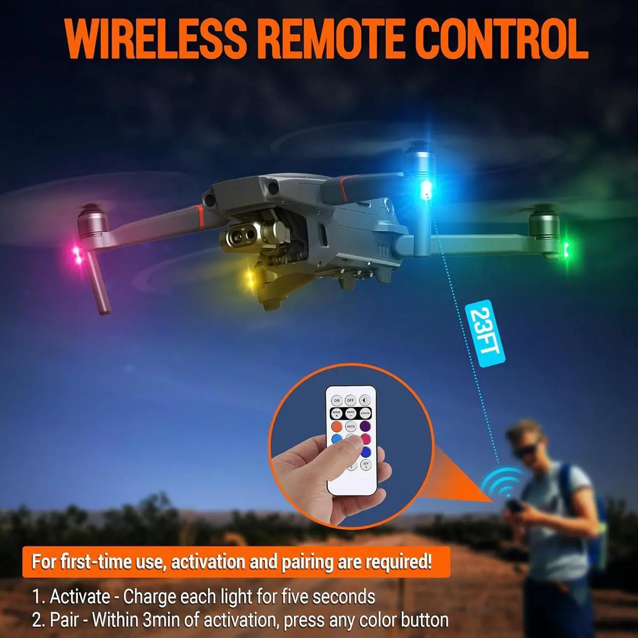 Alt view image 3 of 7 - Wireless LED Strobe Lights Remote Control, 8 Colors USB Charing Waterproof Anti-Collision Flashing Emergency Warning Lights for Car Motorcycle Drone Aircraft Bike 8PCS