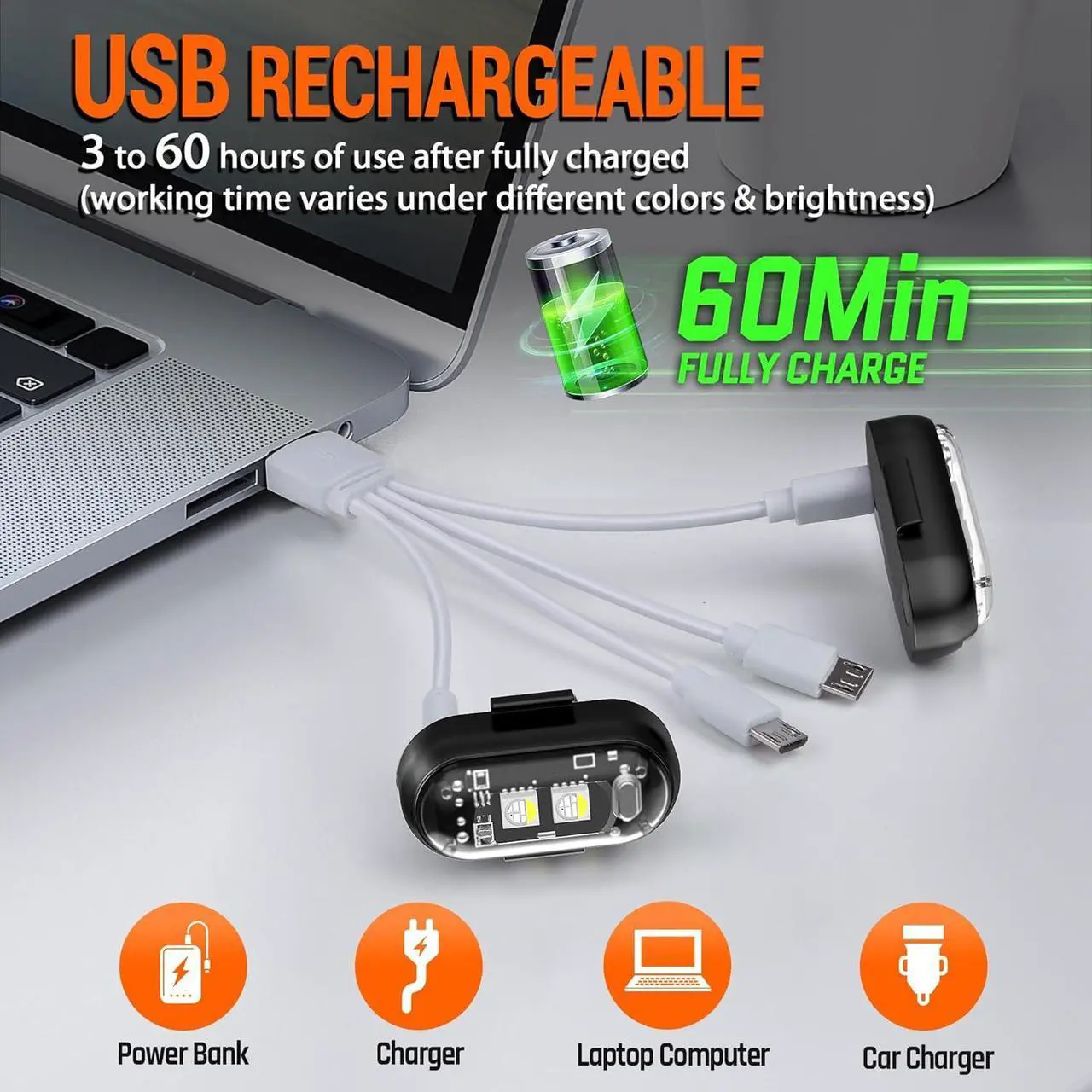 Alt view image 5 of 7 - Wireless LED Strobe Lights Remote Control, 8 Colors USB Charing Waterproof Anti-Collision Flashing Emergency Warning Lights for Car Motorcycle Drone Aircraft Bike 8PCS