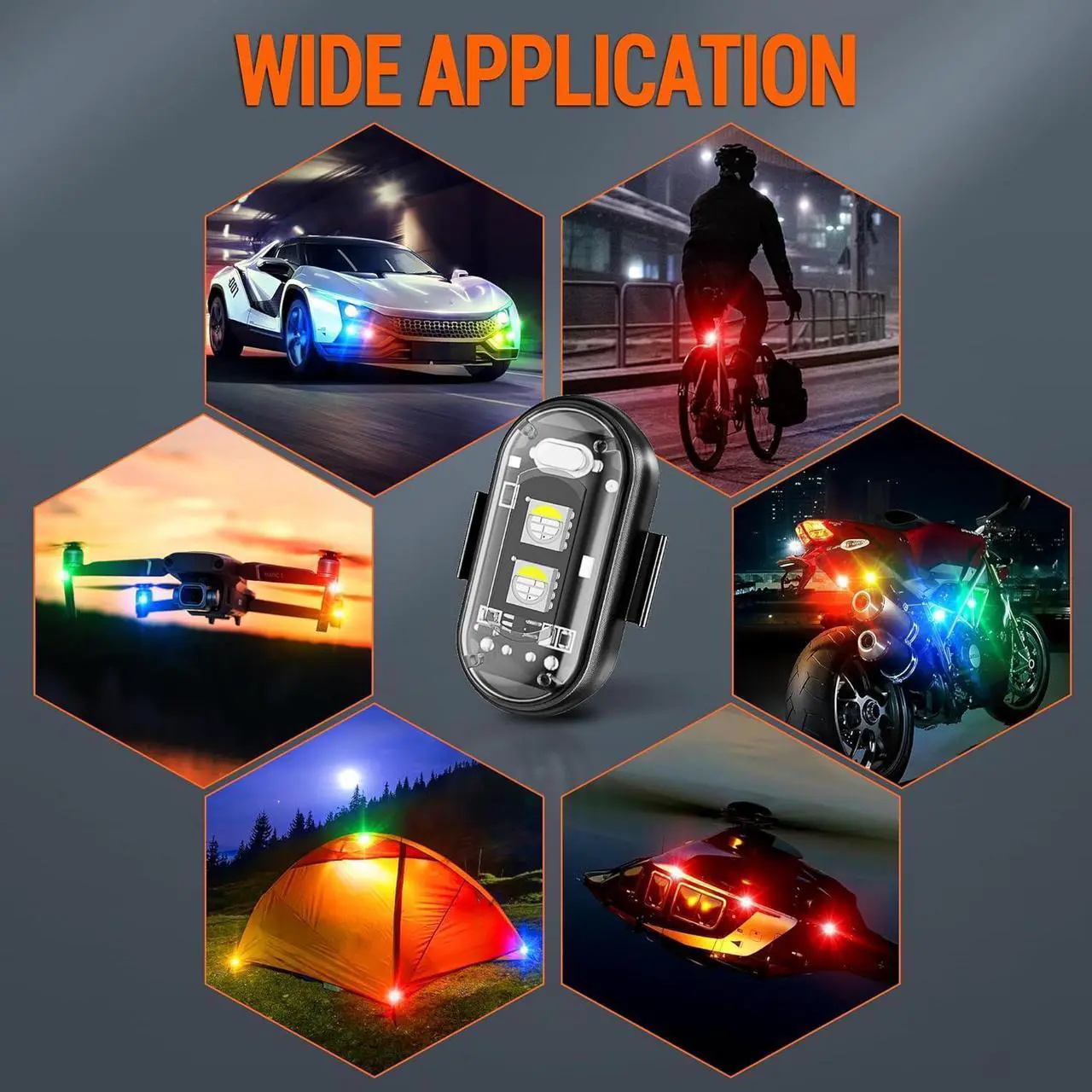 Alt view image 7 of 7 - Wireless LED Strobe Lights Remote Control, 8 Colors USB Charing Waterproof Anti-Collision Flashing Emergency Warning Lights for Car Motorcycle Drone Aircraft Bike 8PCS