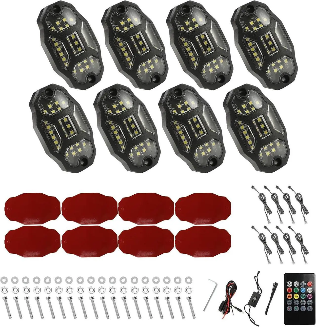 Alt view image 4 of 6 - Winunite 8 Pods RGB Rock Lights 12V with Wires,Full Angle Waterproof Music Mode APP/Remote Control Multicolor Underglow Light Kit Wheel Lights for Off Road Trucks SUV ATV UTV Trailer Boats